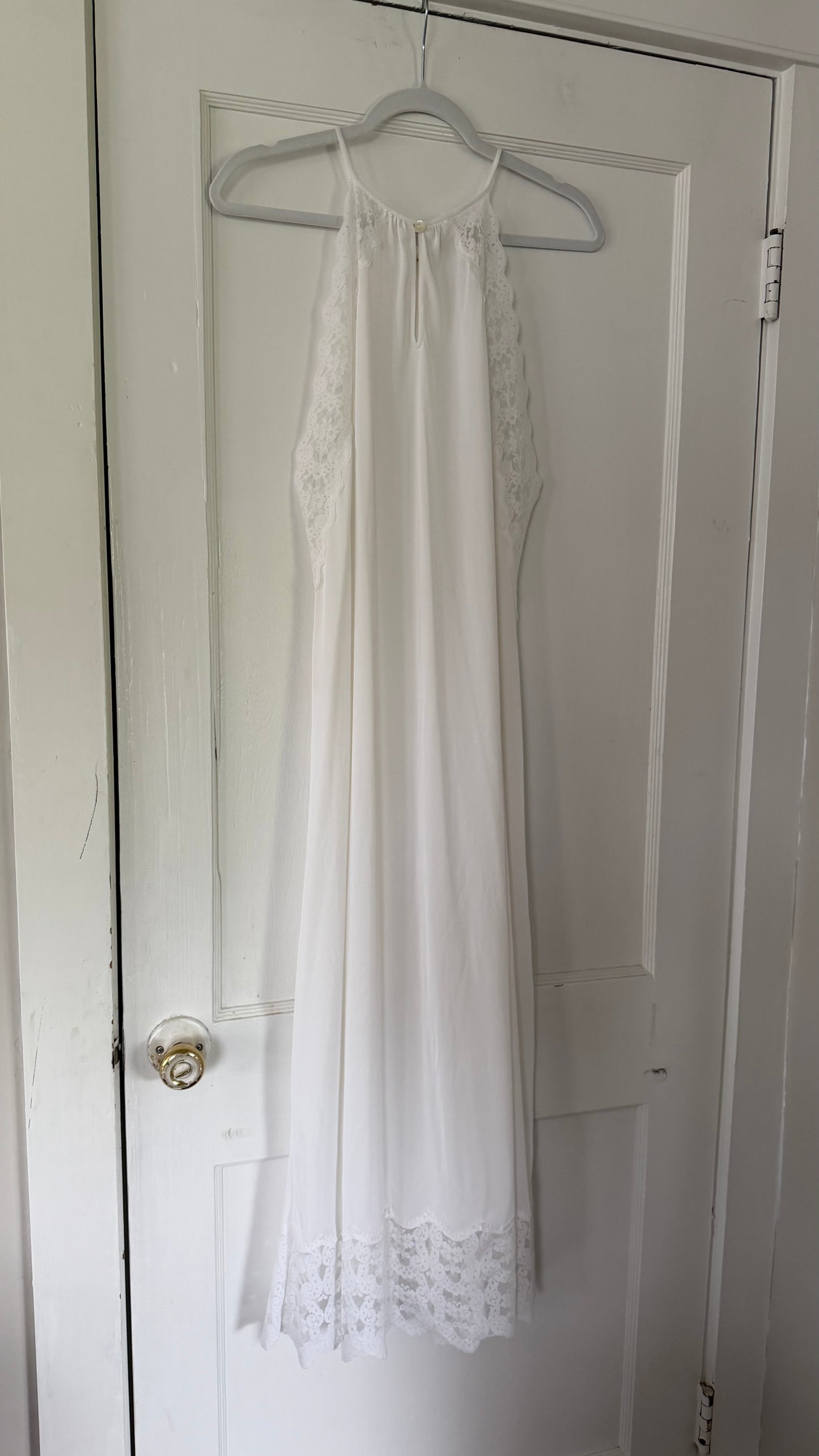 Lace-Detail White Halter Slip