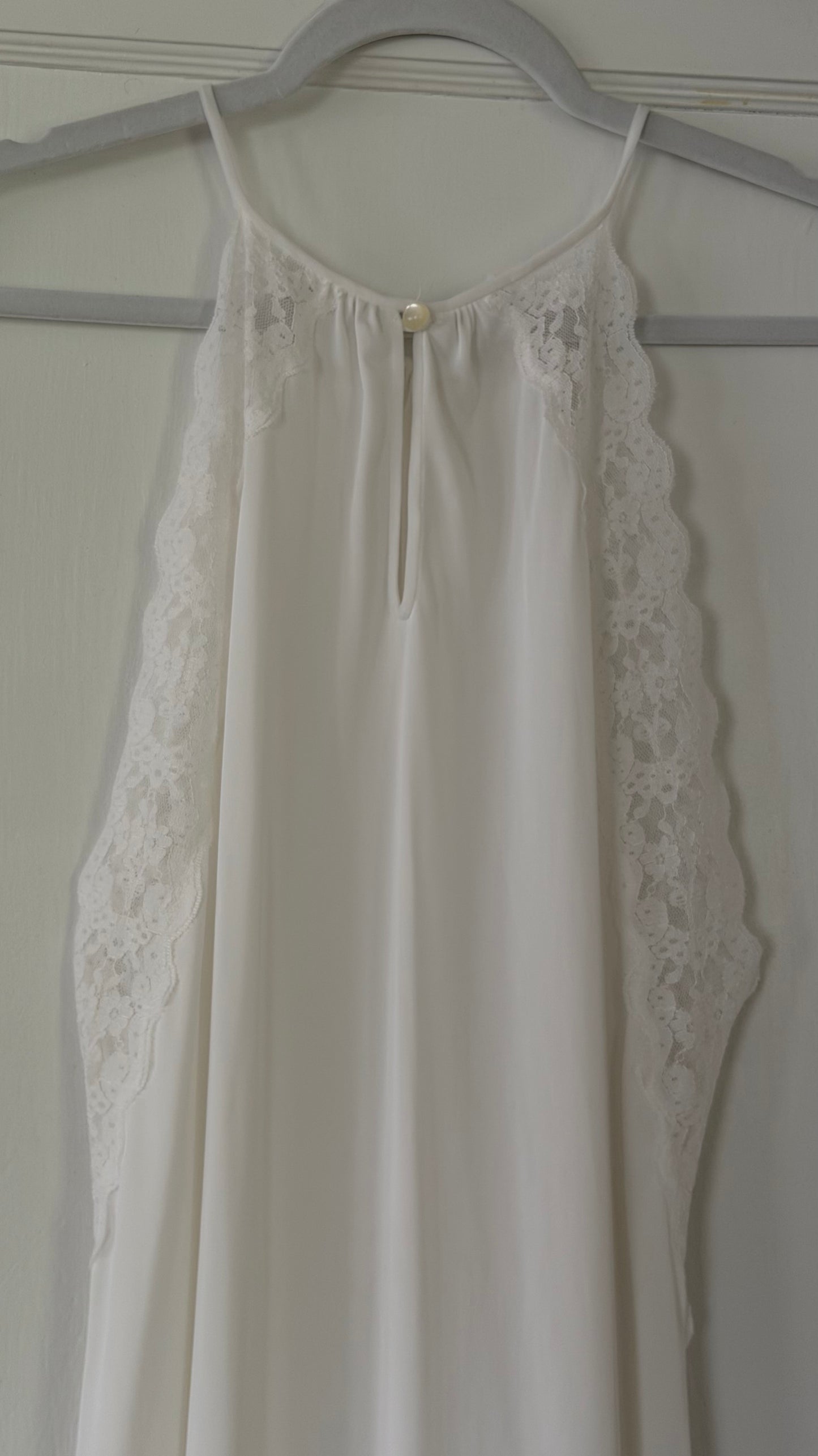 Lace-Detail White Halter Slip