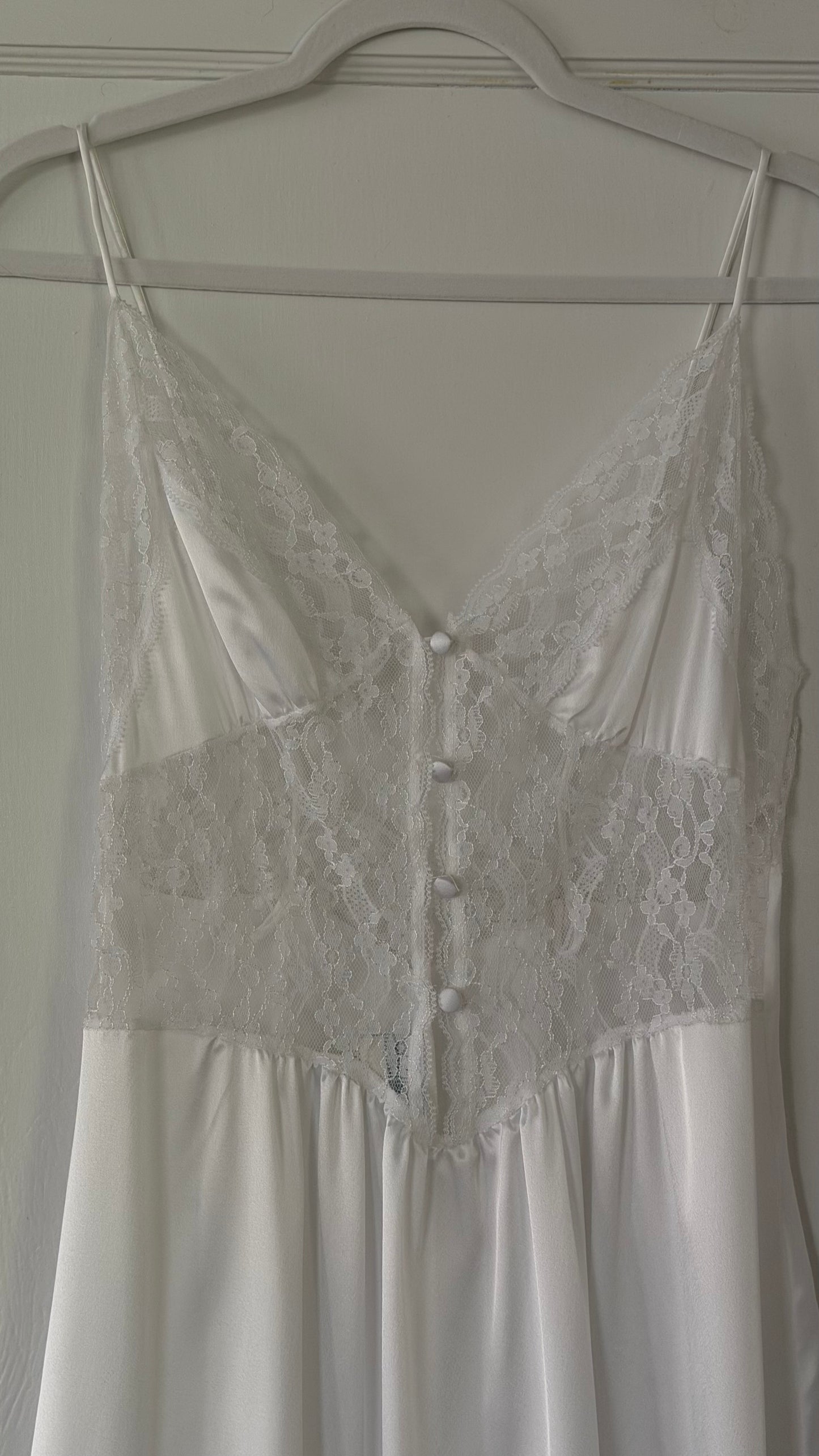 White Lace Detail Button Slip