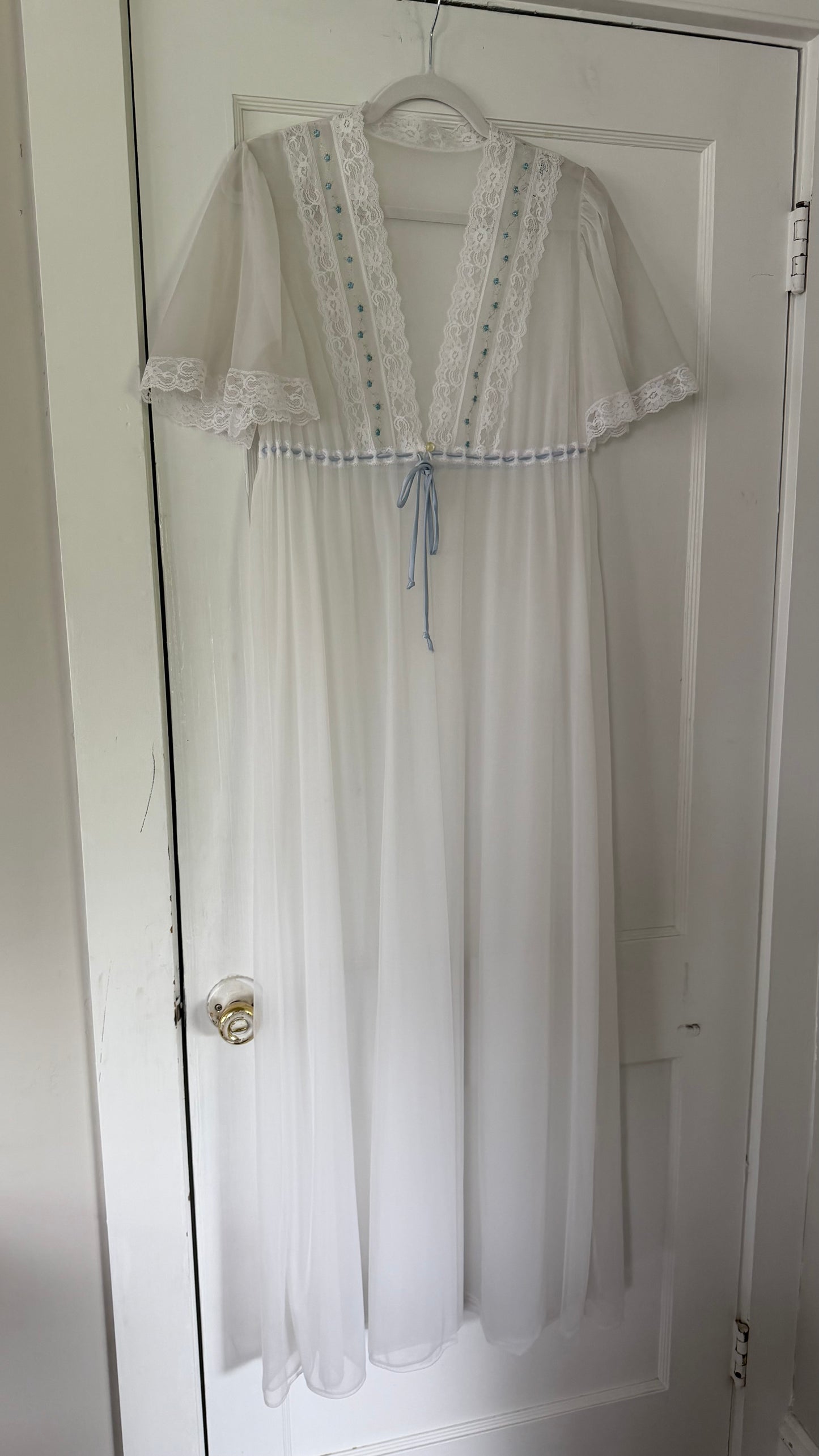White Peignoir Set with Blue Details