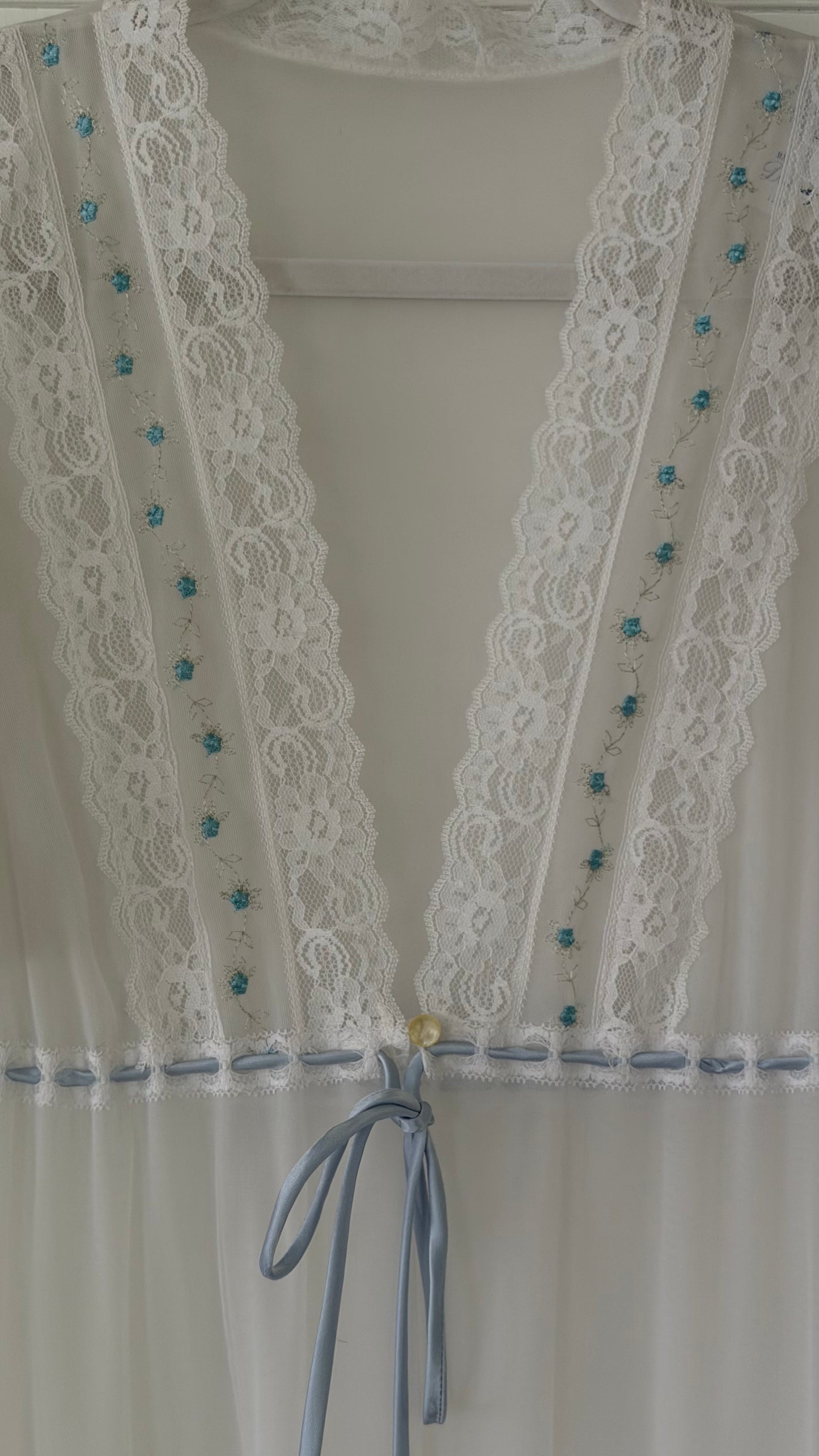 White Peignoir Set with Blue Details
