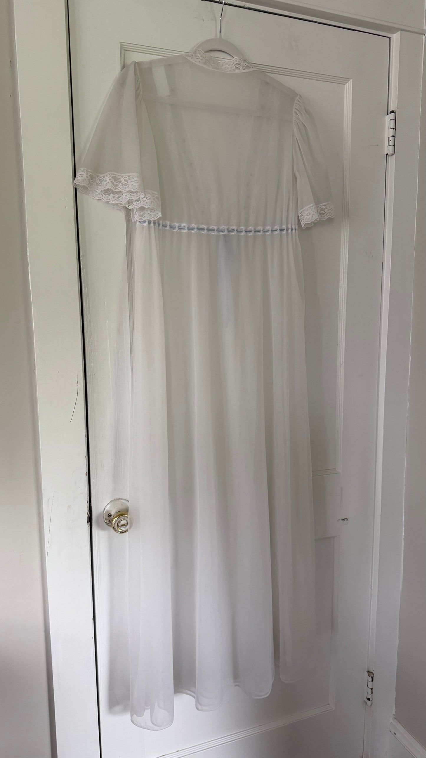 White Peignoir Set with Blue Details