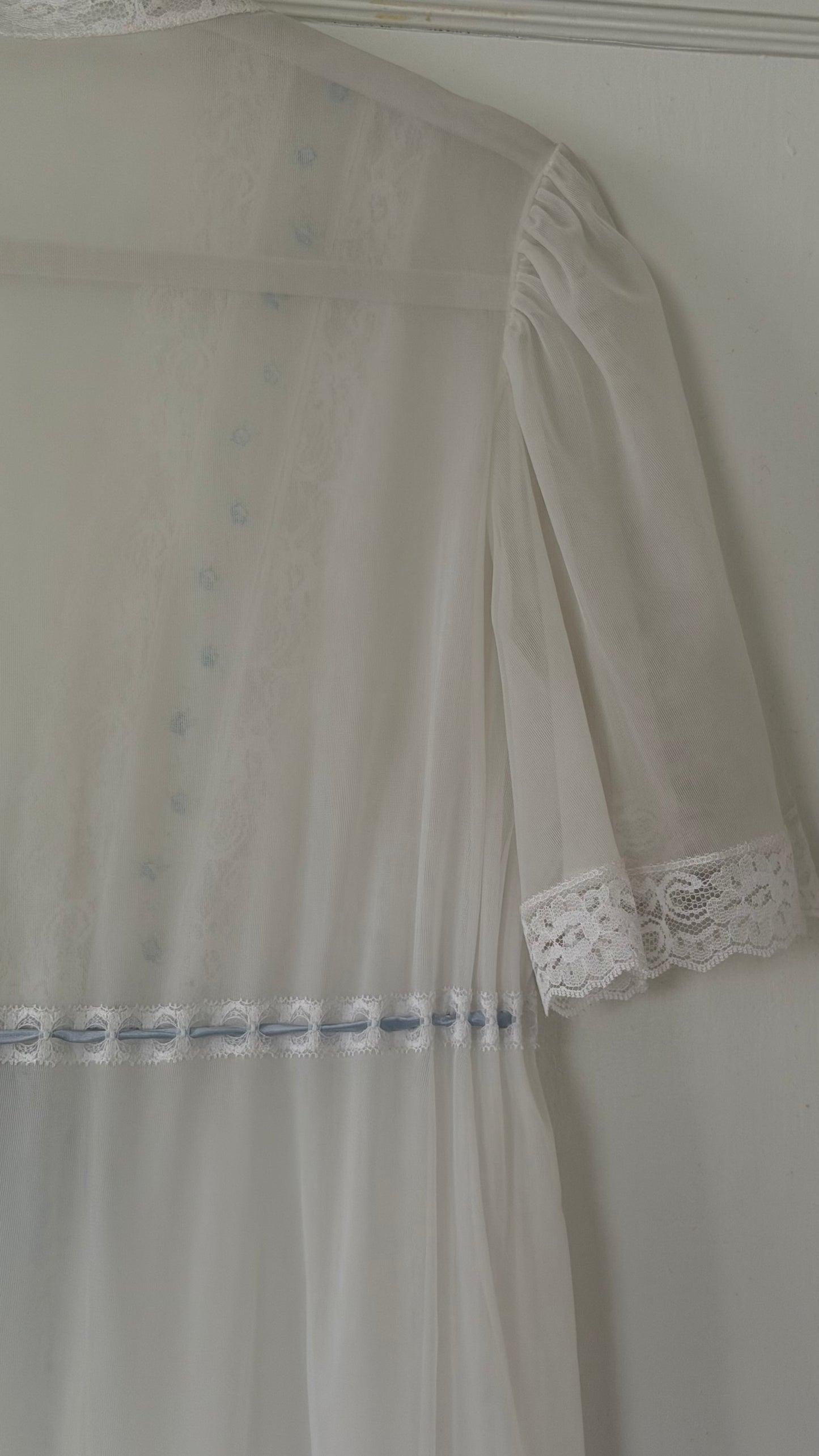 White Peignoir Set with Blue Details