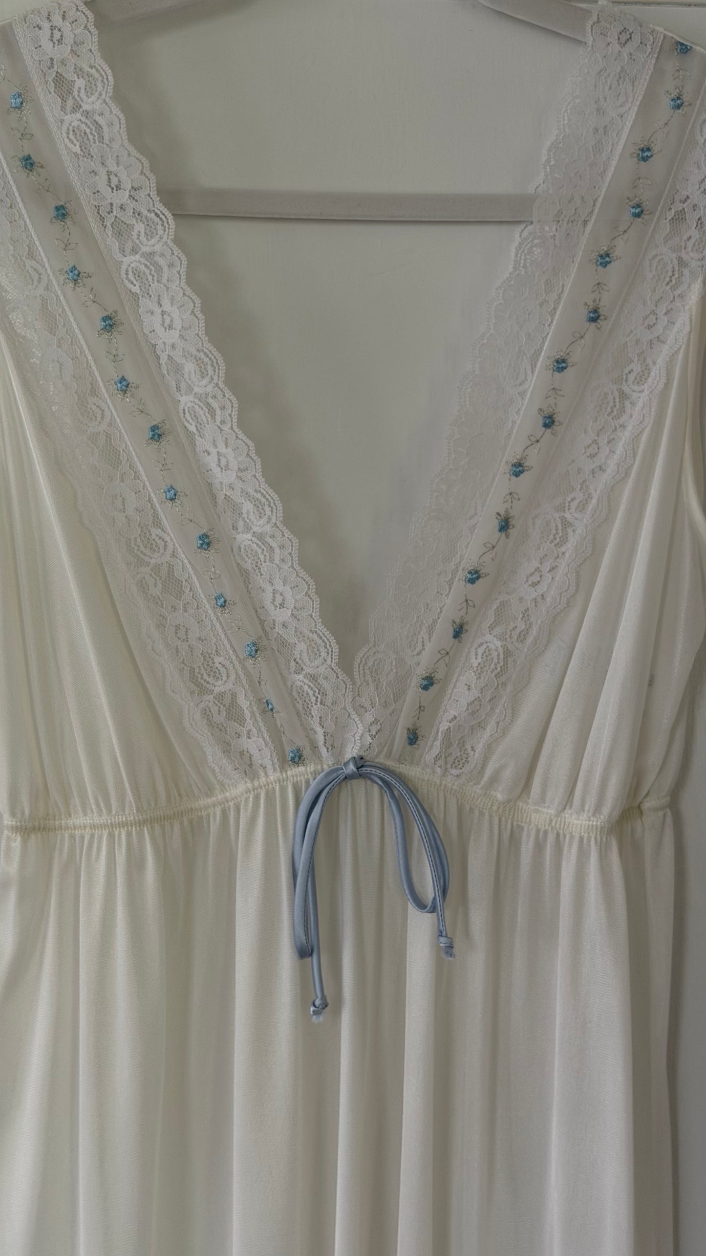 White Peignoir Set with Blue Details