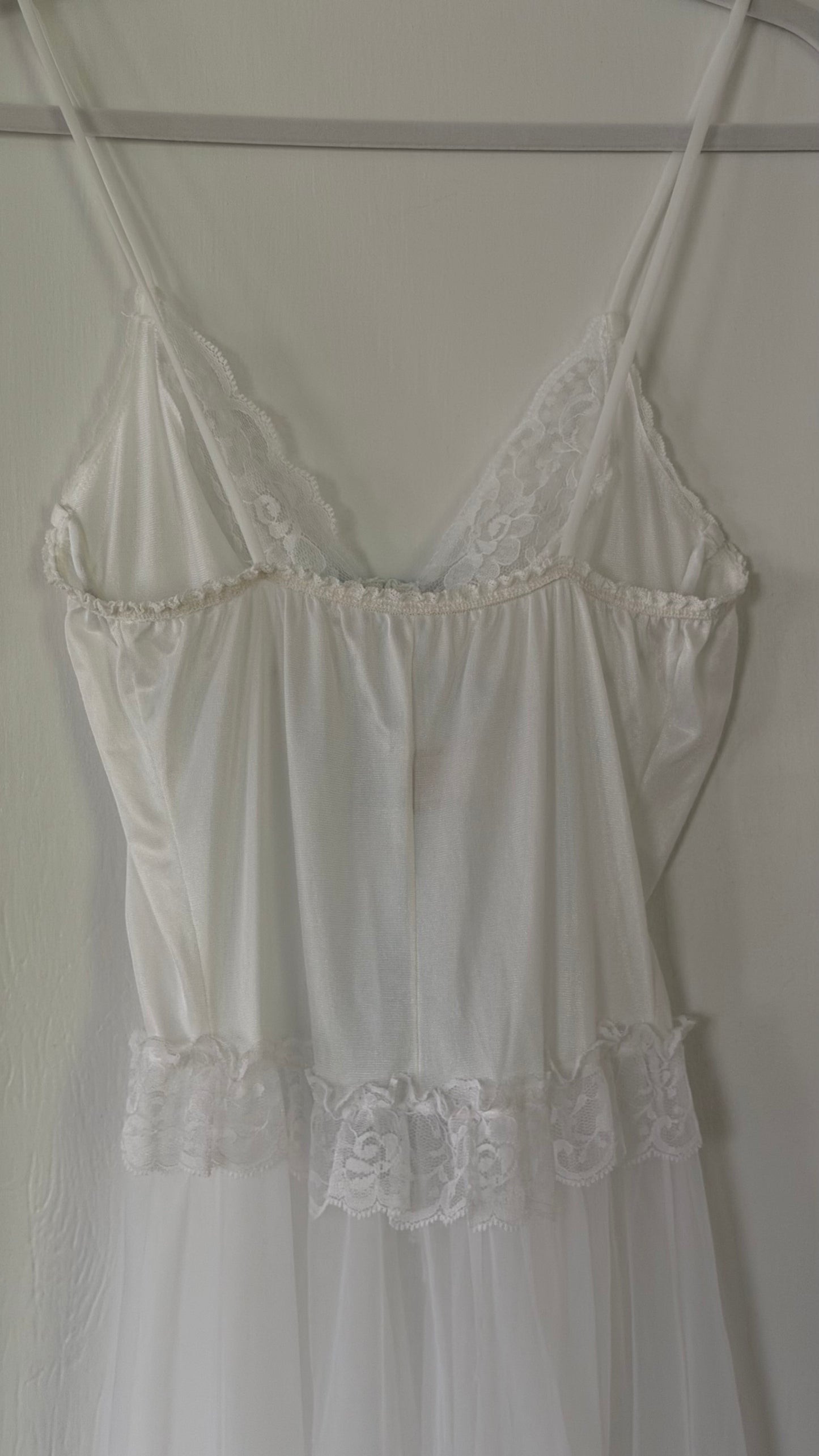 White Peignoir Set with Blue Ribbon Detail
