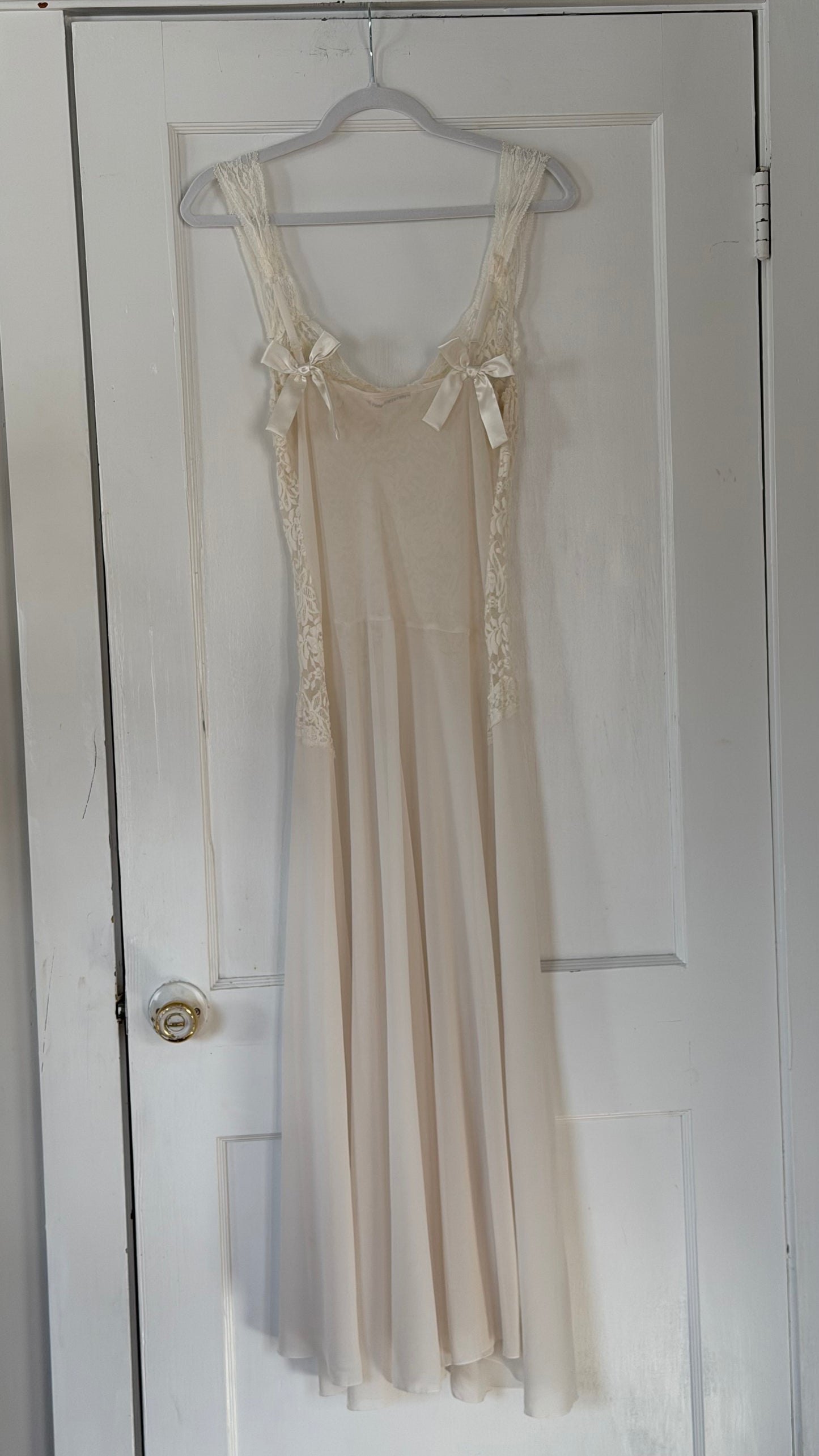 Drop-Waist Lace Sheer Slip with Bow Details
