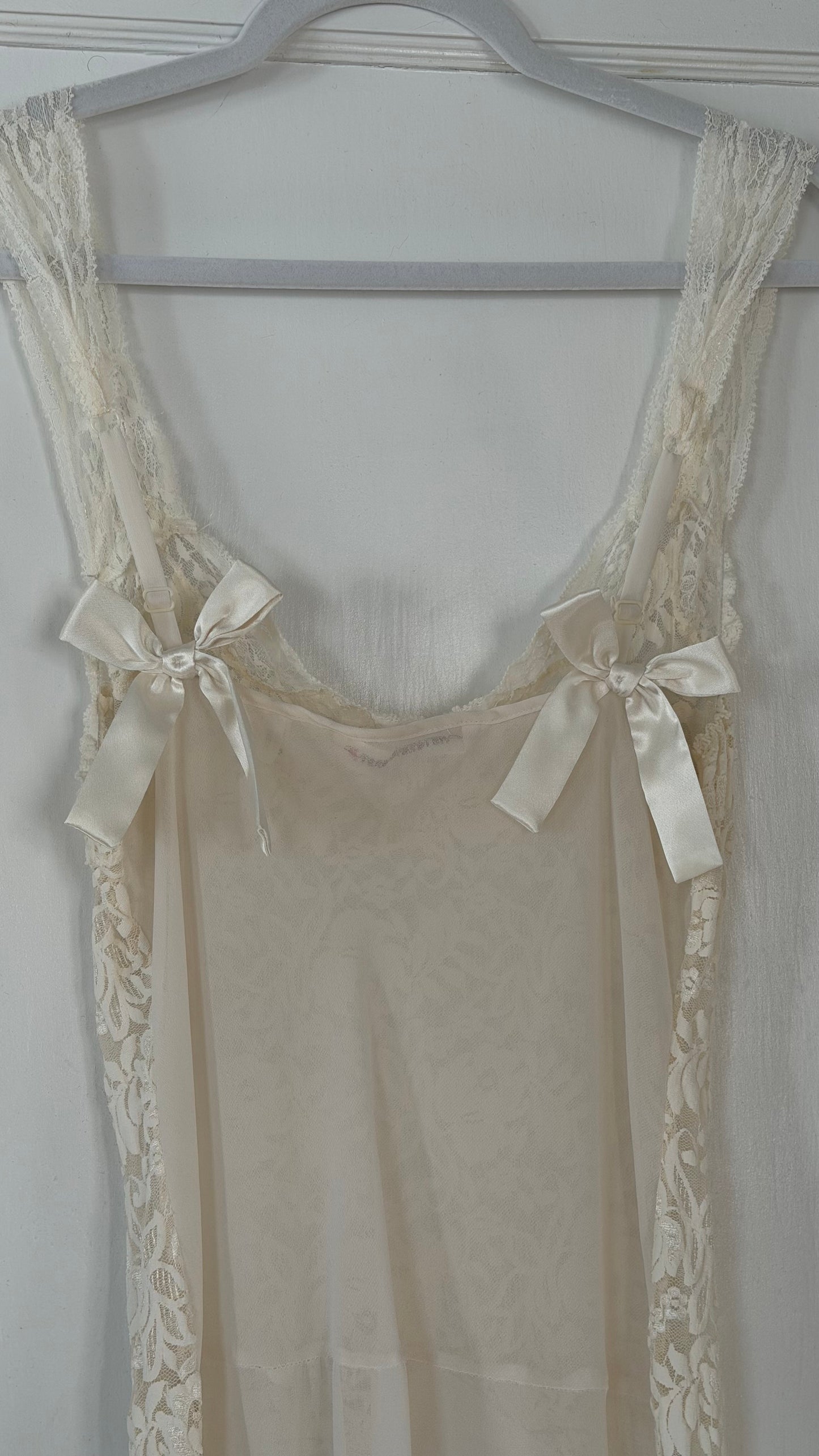 Drop-Waist Lace Sheer Slip with Bow Details