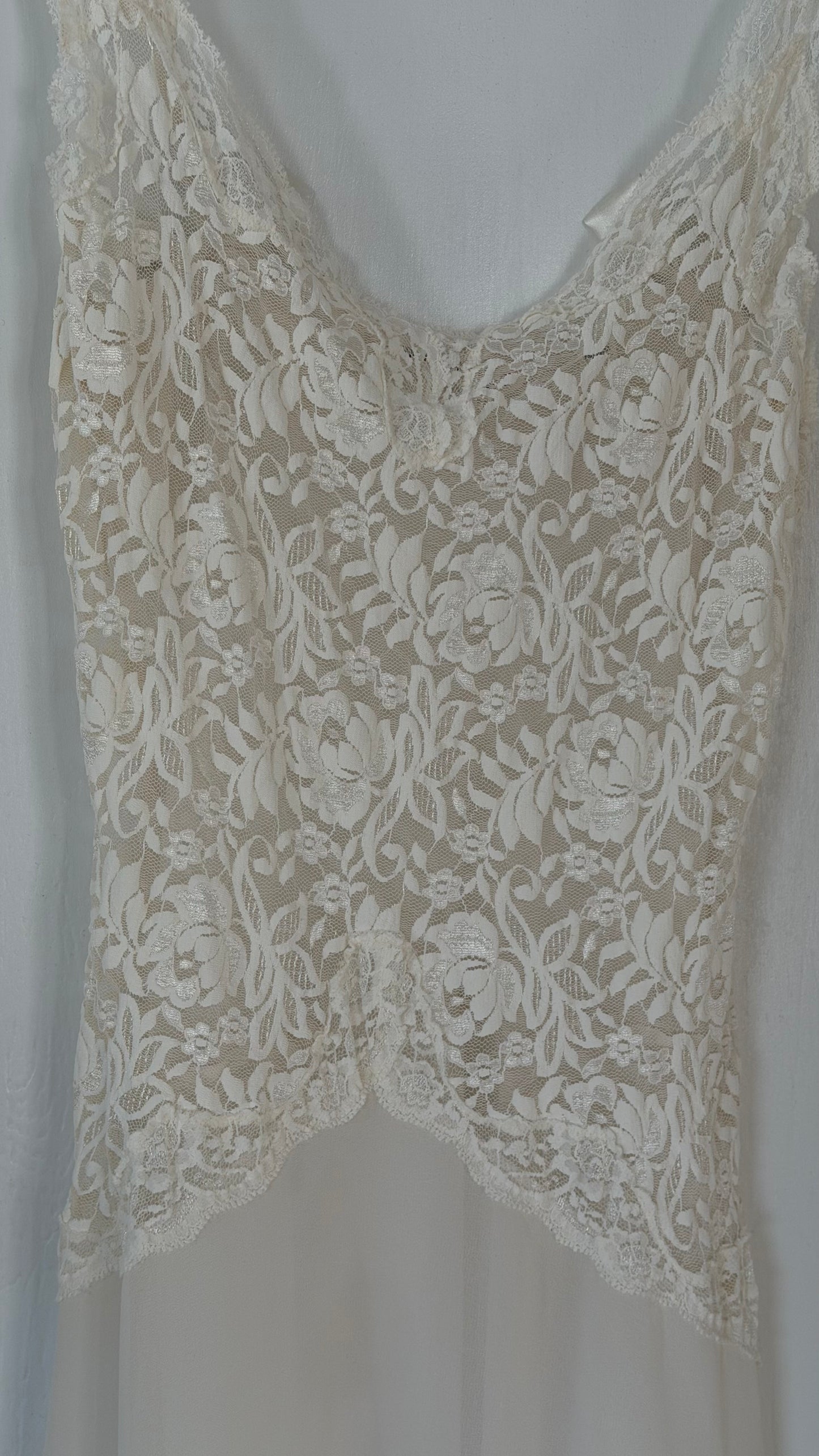 Drop-Waist Lace Sheer Slip with Bow Details