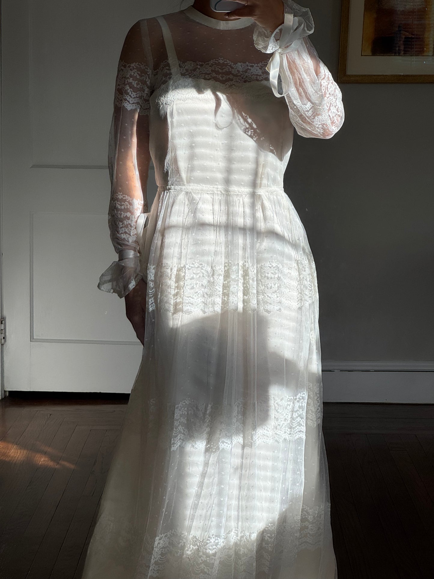 Vintage Mesh & Lace Gown Set w/ Matching Slip Dress