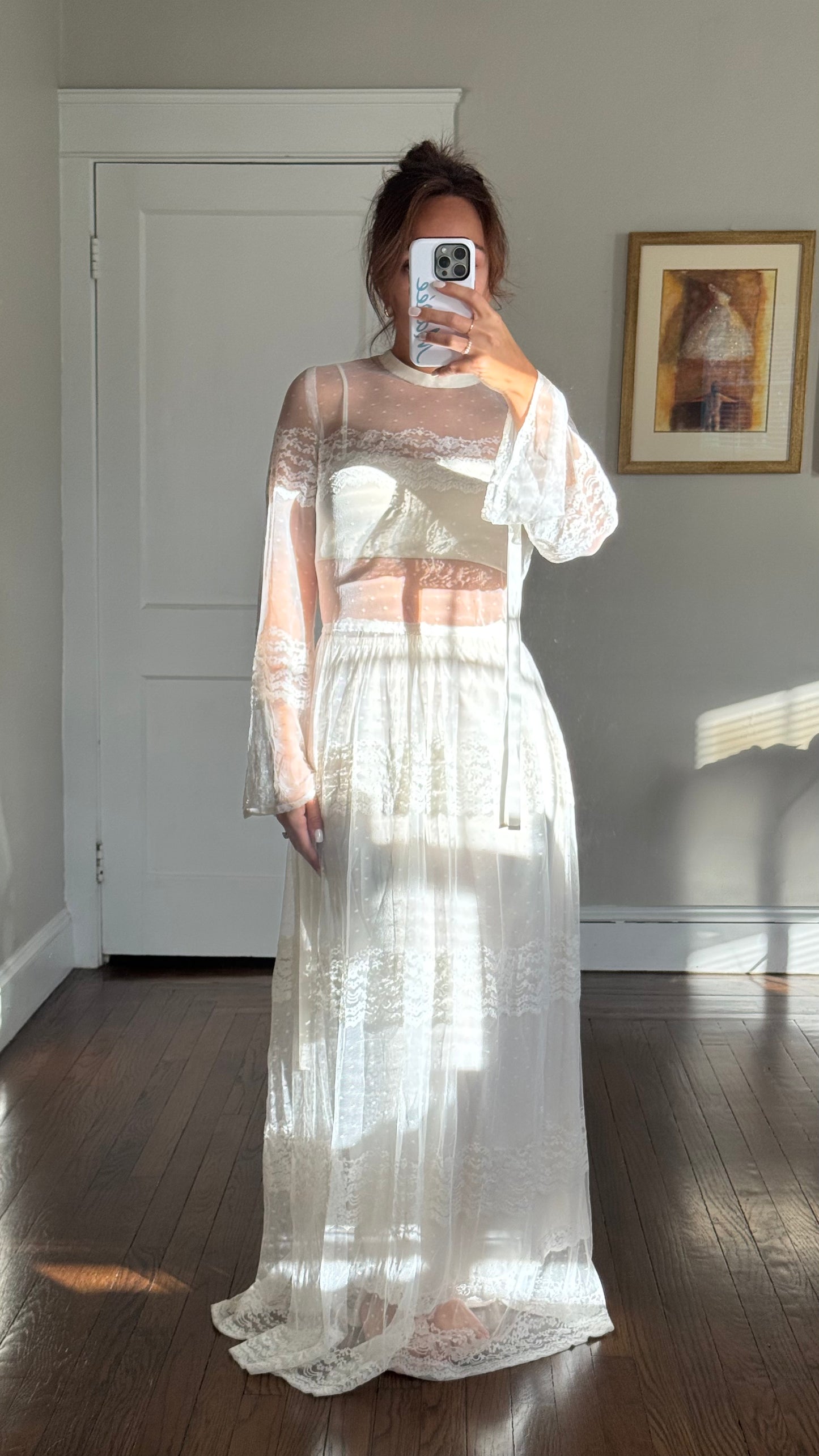 Vintage Mesh & Lace Gown Set w/ Matching Slip Dress