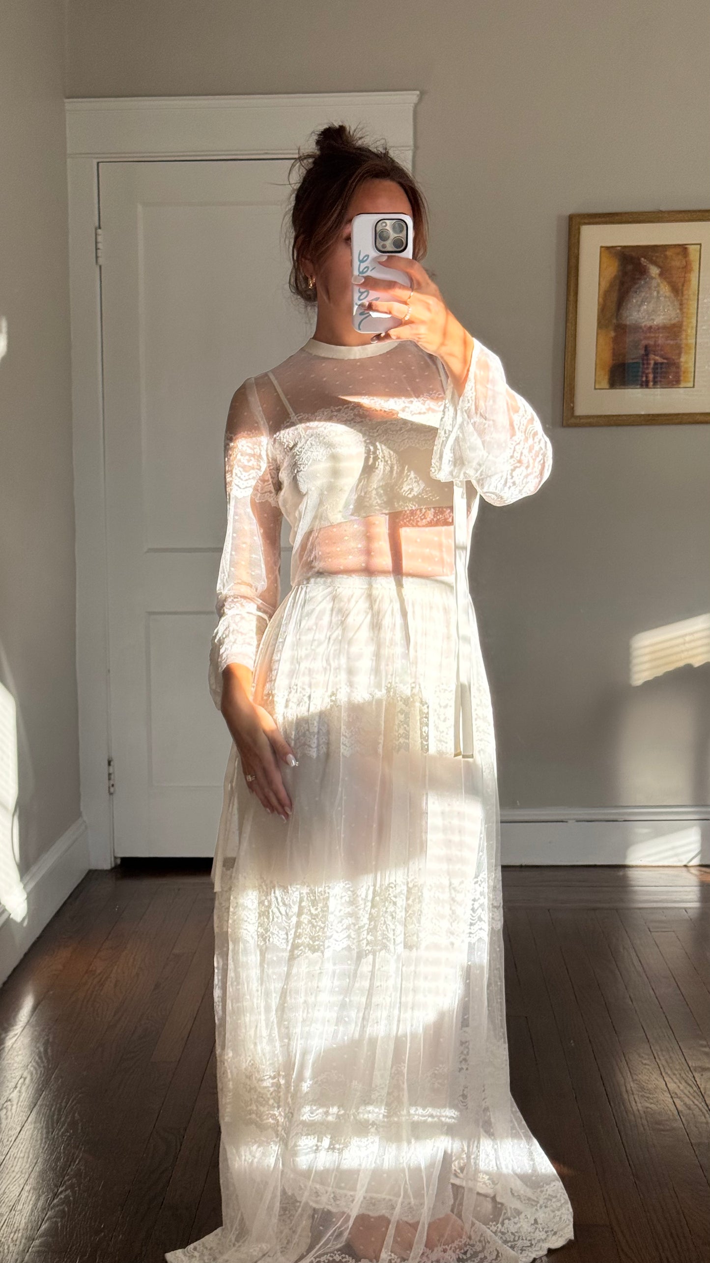 Vintage Mesh & Lace Gown Set w/ Matching Slip Dress