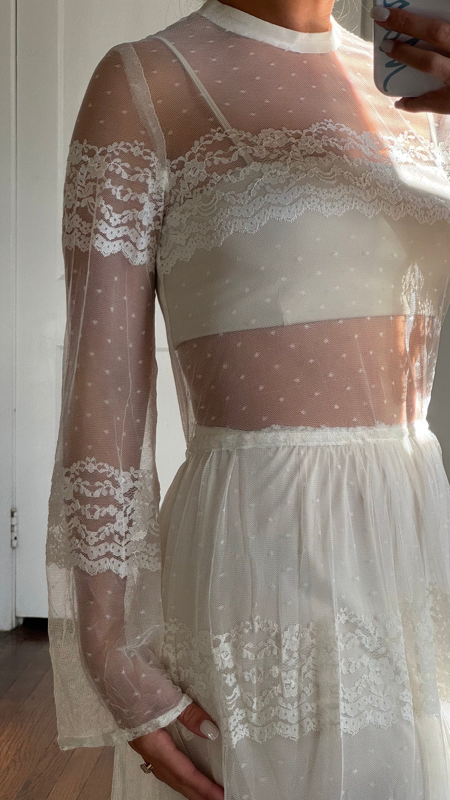 Vintage Mesh & Lace Gown Set w/ Matching Slip Dress