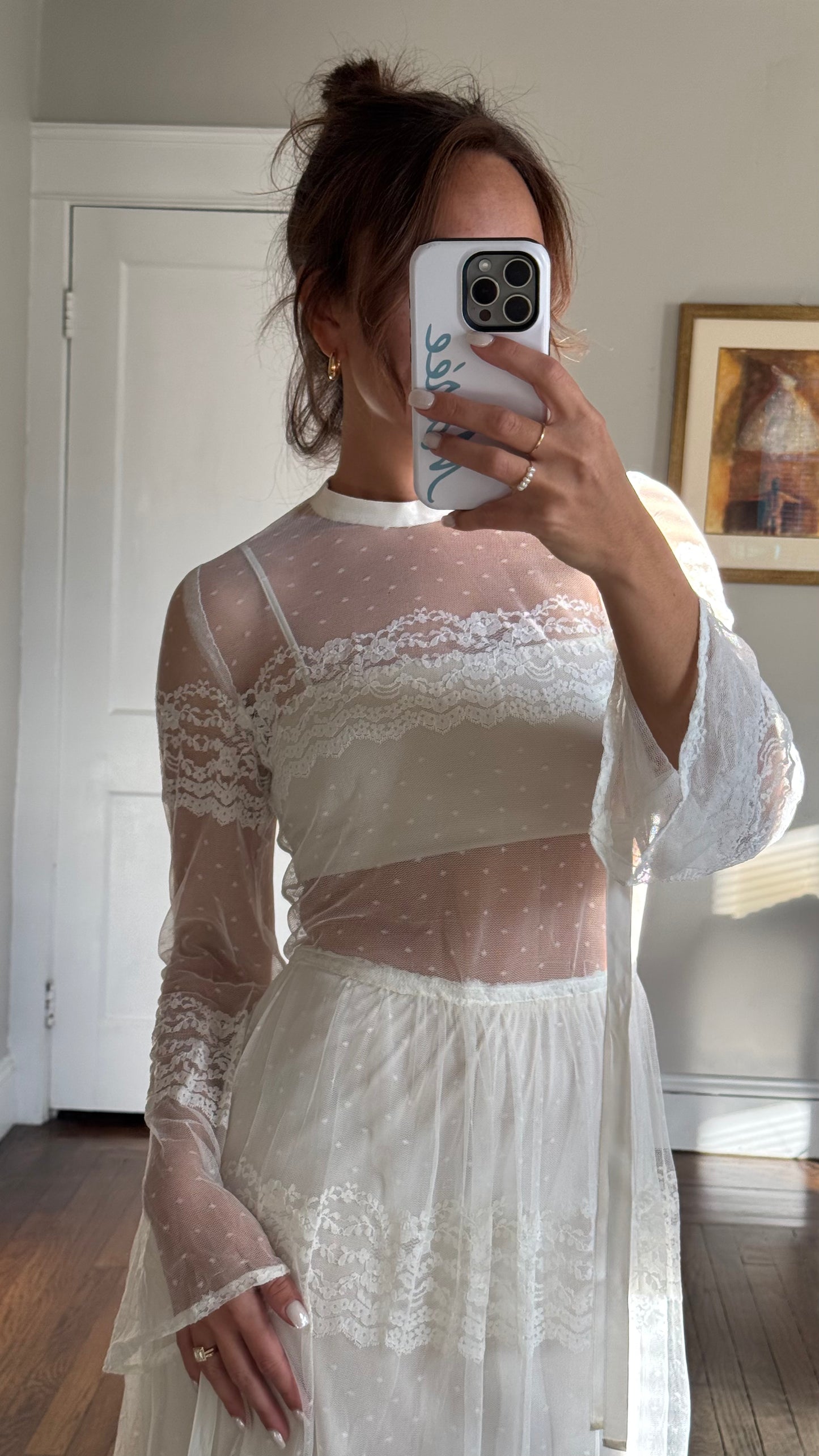 Vintage Mesh & Lace Gown Set w/ Matching Slip Dress