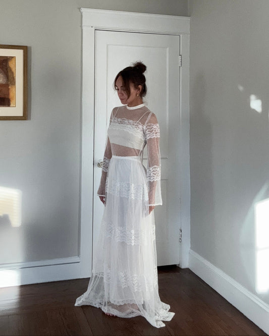 Vintage Mesh & Lace Gown Set w/ Matching Slip Dress