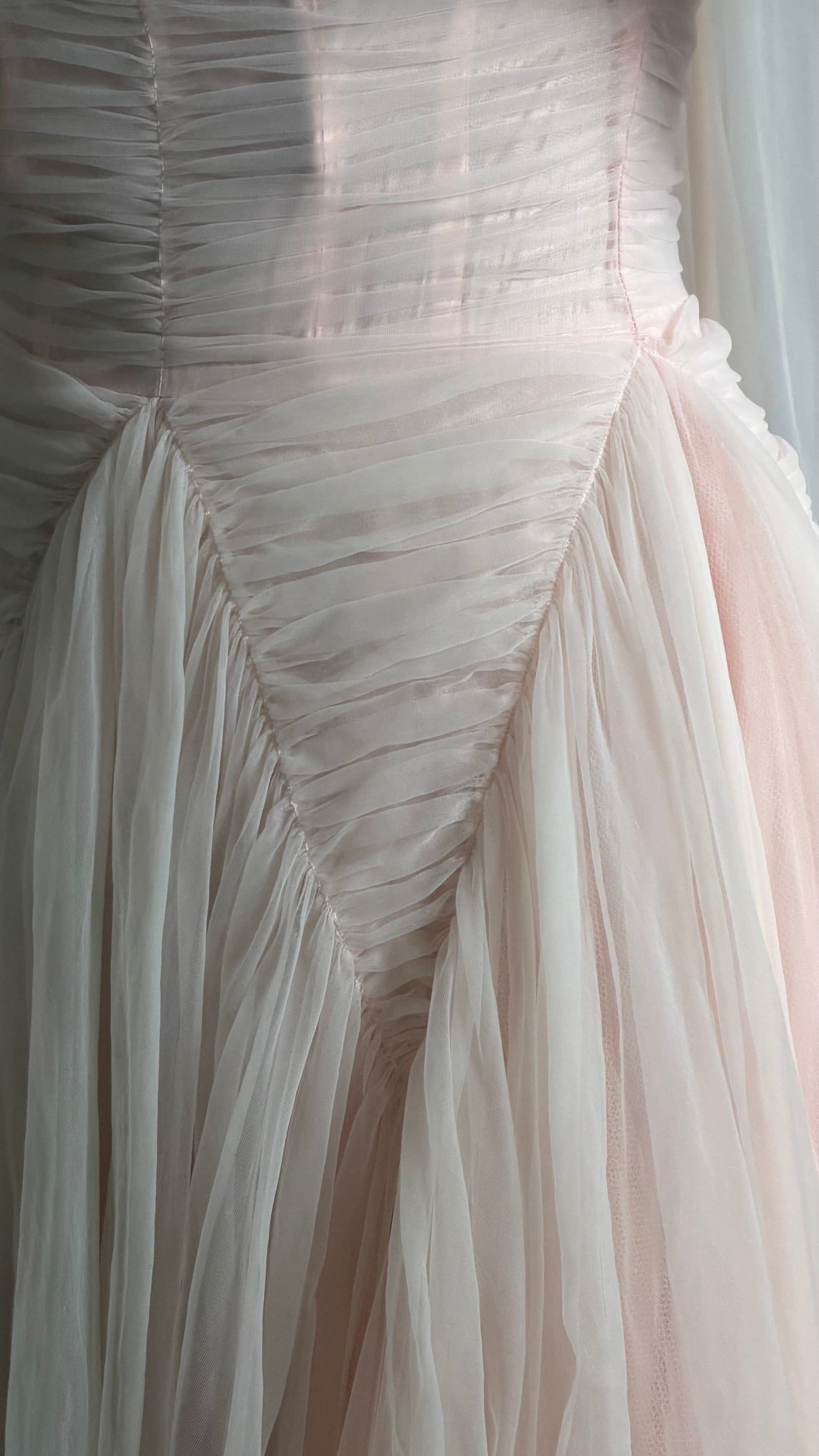 1950s Blush Tulle Gown with Neck Scarf