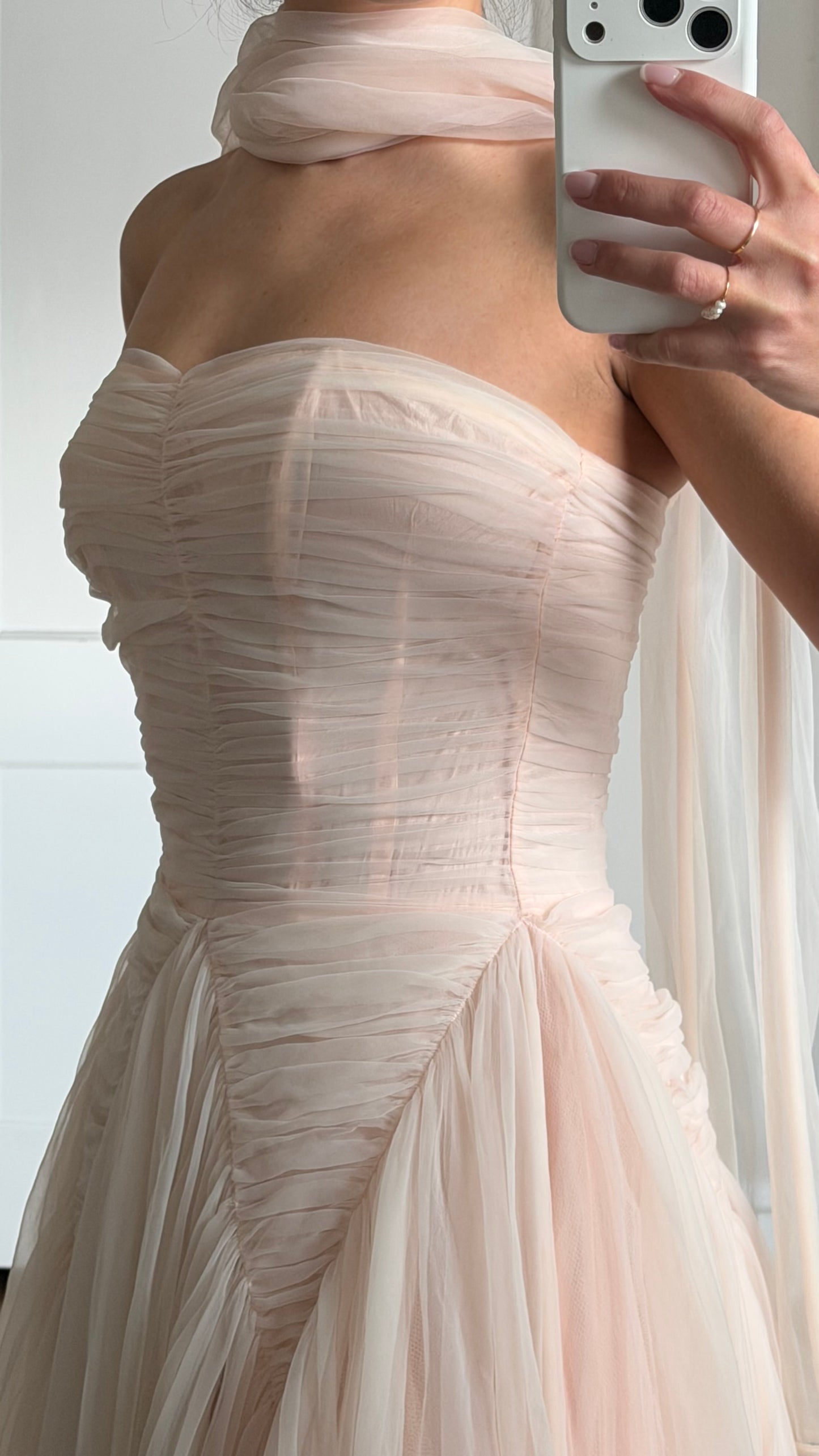 1950s Blush Tulle Gown with Neck Scarf