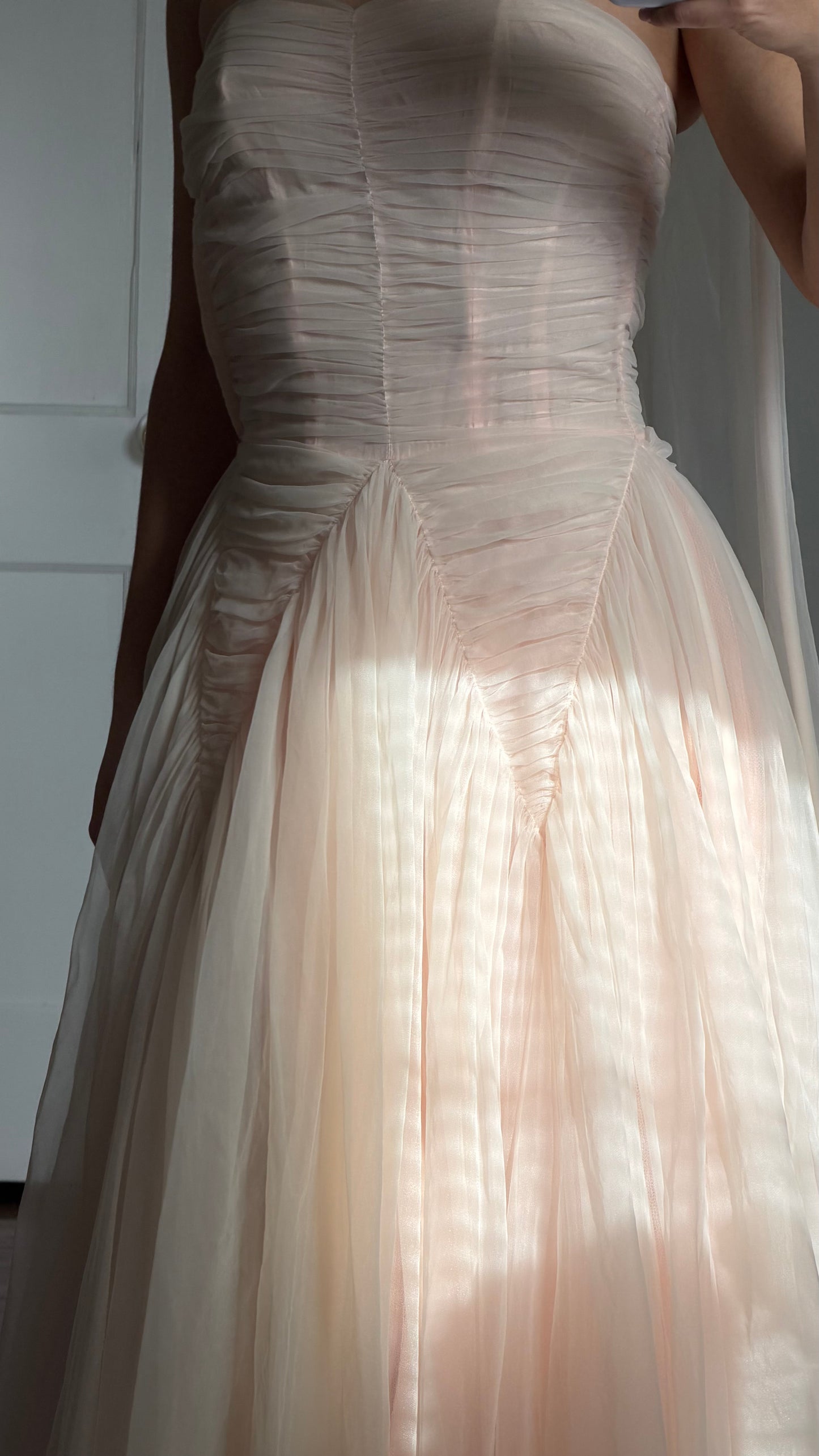 1950s Blush Tulle Gown with Neck Scarf