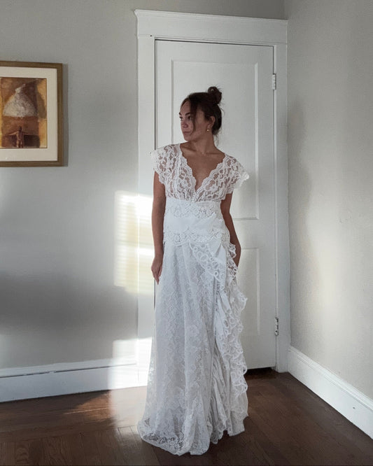 Rare Val Mode Lace Ruffle Maxi Slip/Dress