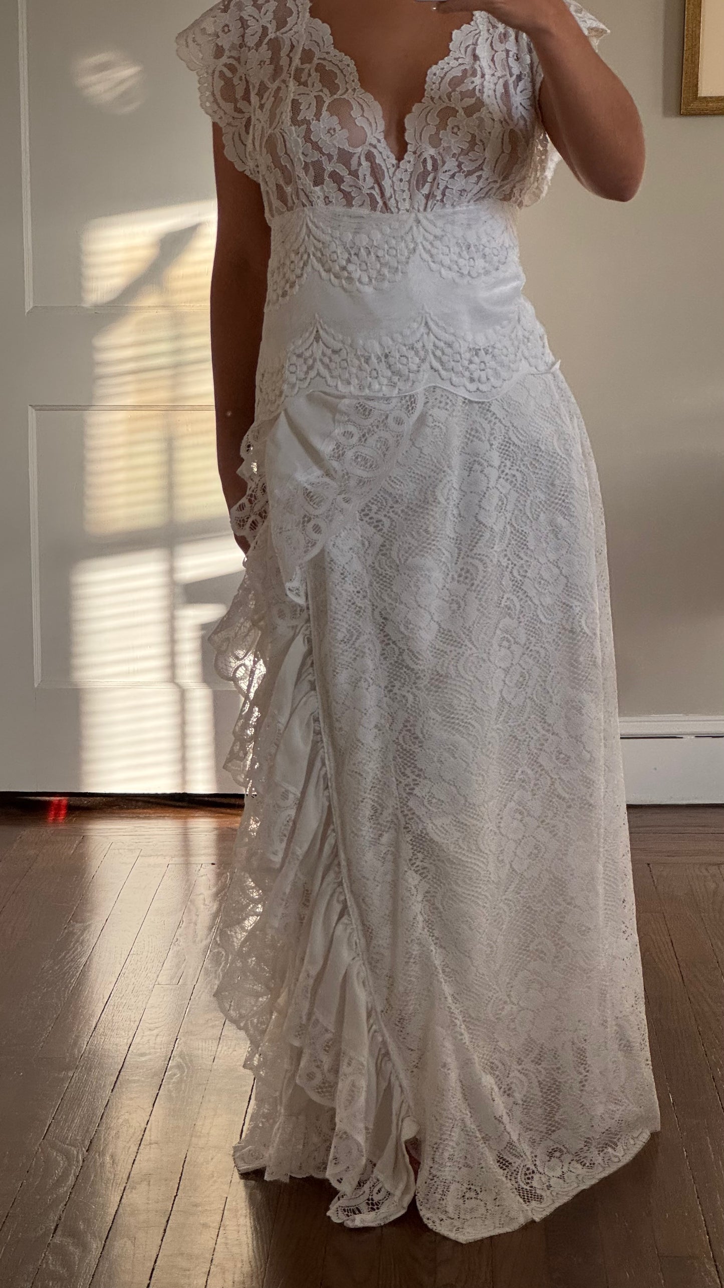 Rare Val Mode Lace Ruffle Maxi Slip/Dress