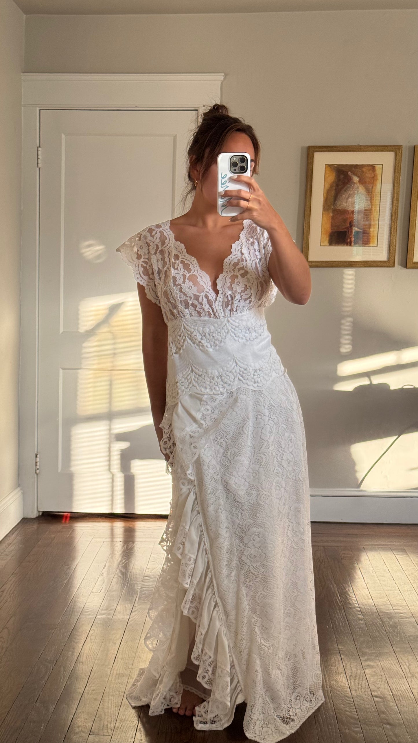 Rare Val Mode Lace Ruffle Maxi Slip/Dress