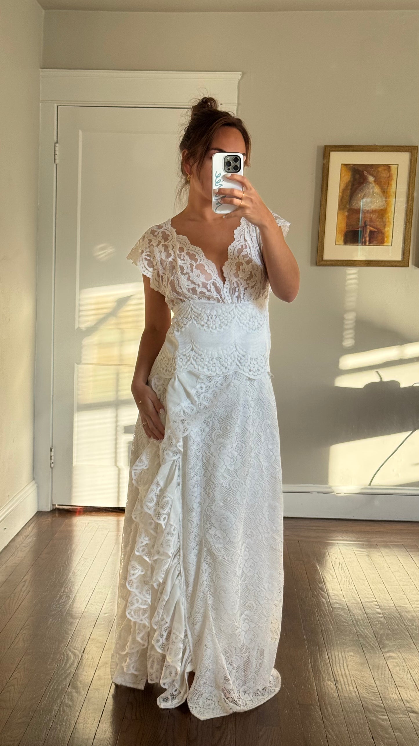 Rare Val Mode Lace Ruffle Maxi Slip/Dress