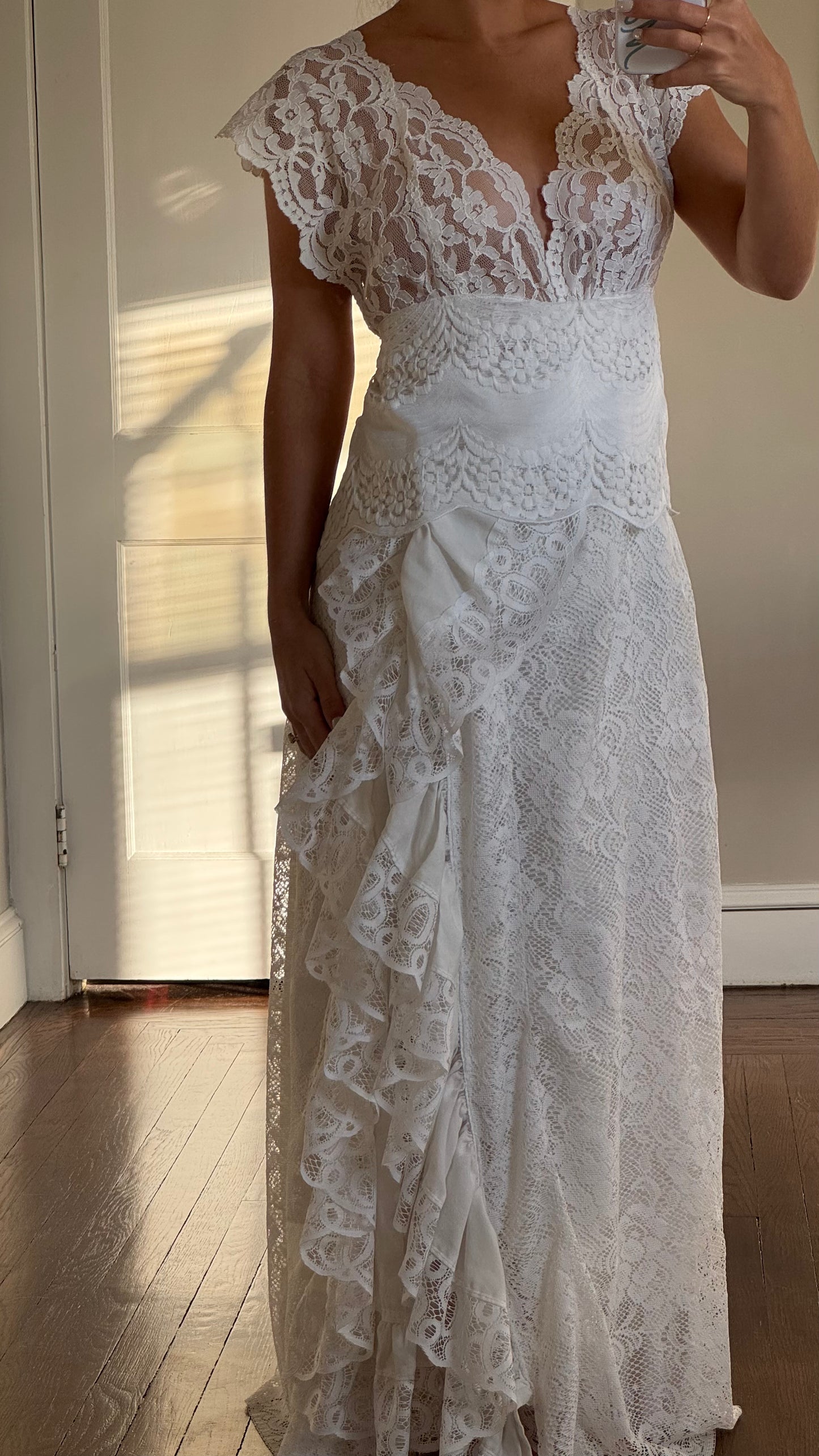 Rare Val Mode Lace Ruffle Maxi Slip/Dress