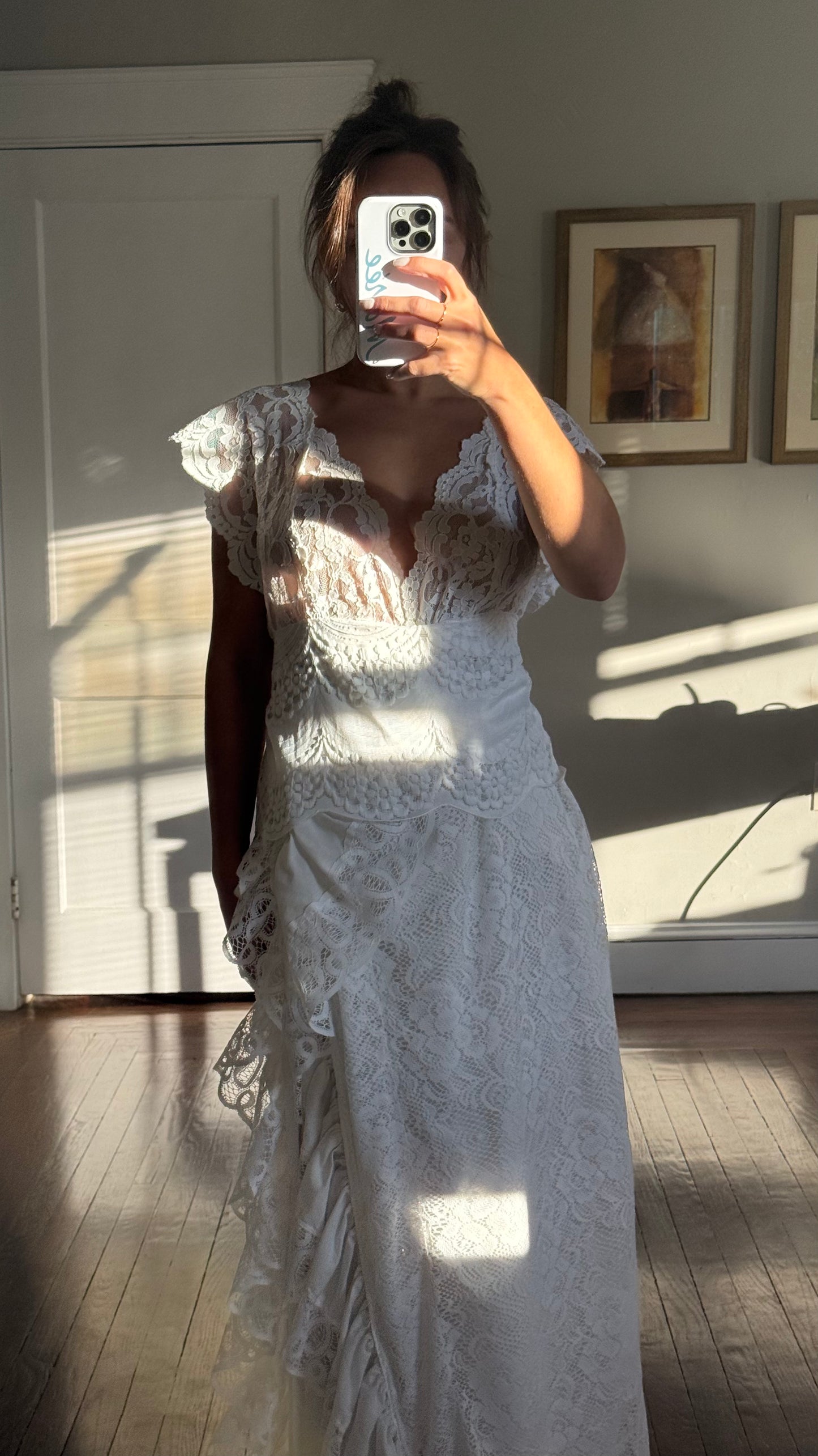 Rare Val Mode Lace Ruffle Maxi Slip/Dress