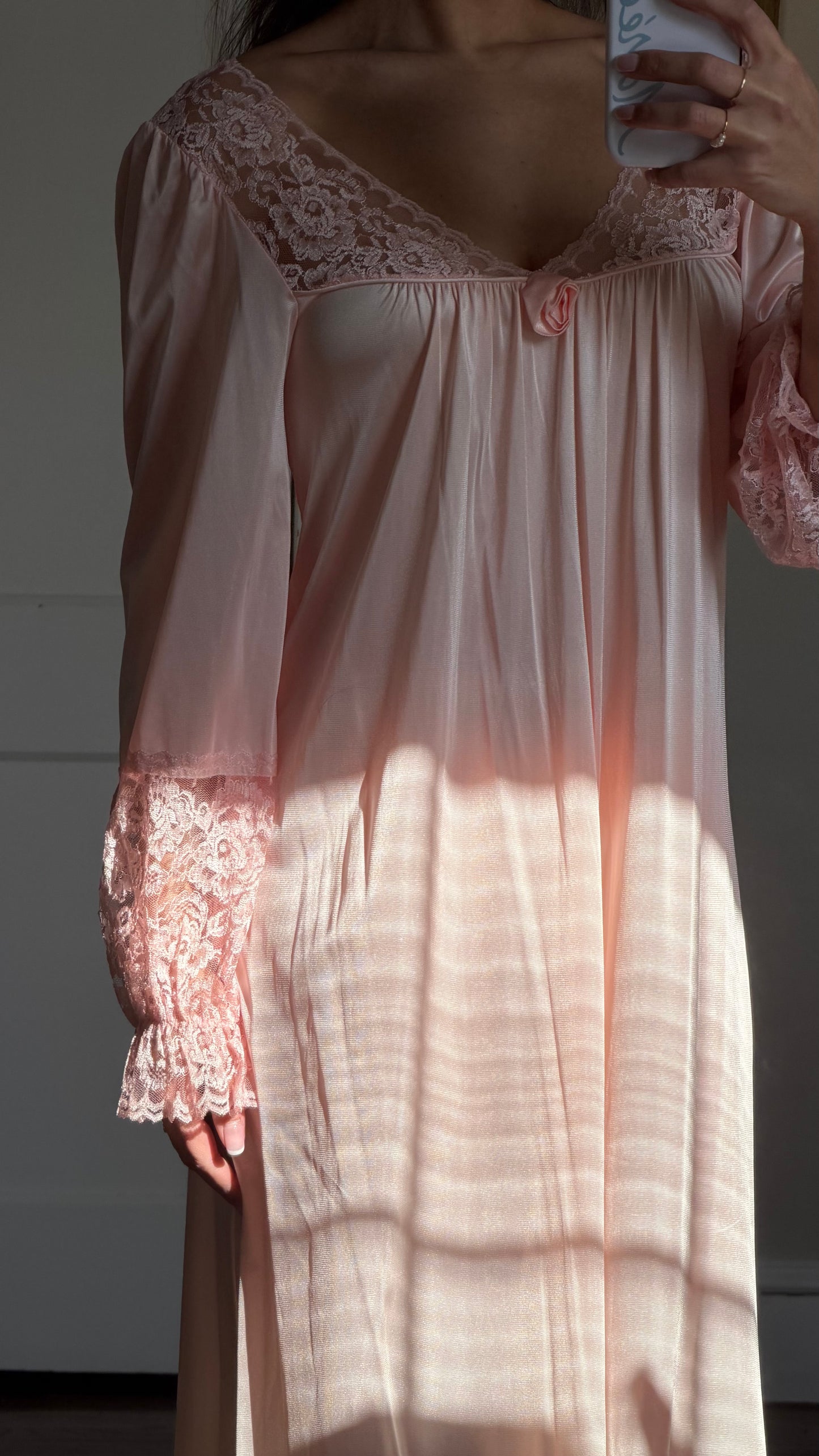 Long Sleeve Pink Lace-Detail Slip