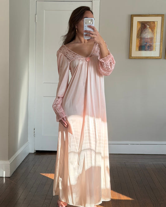 Long Sleeve Pink Lace-Detail Slip