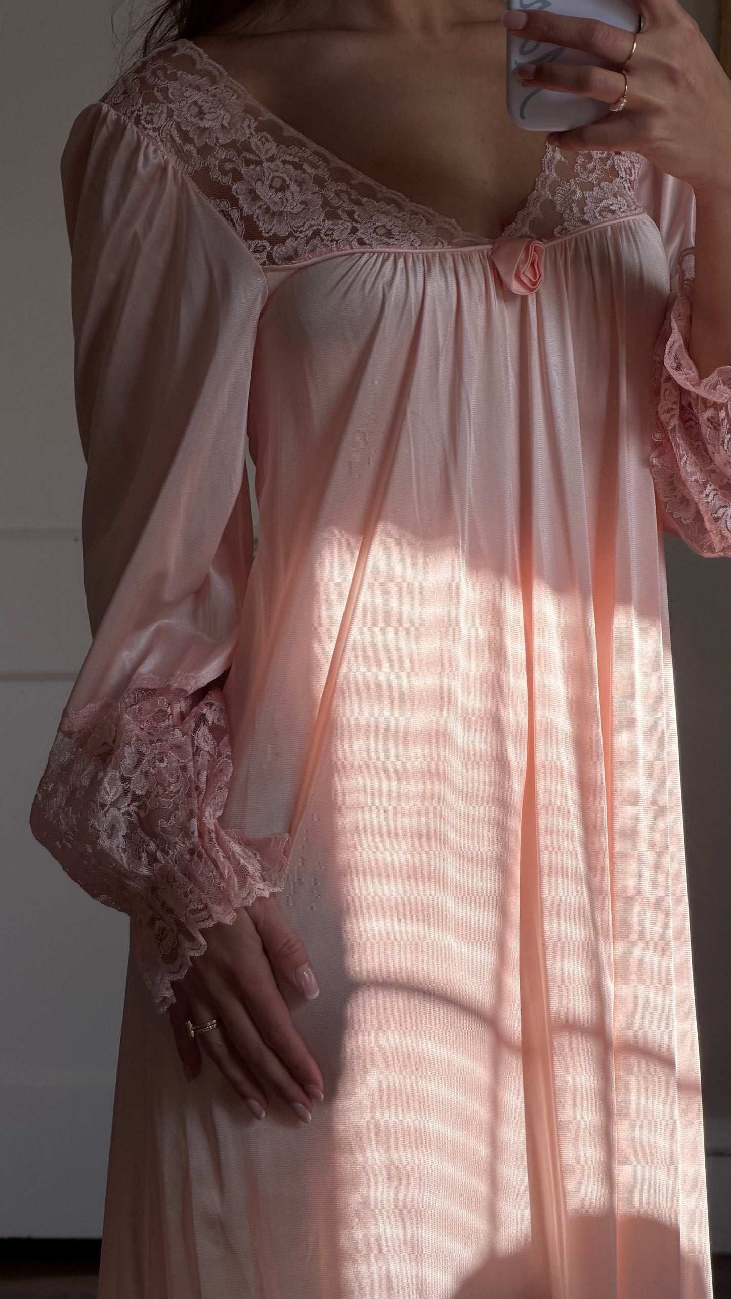 Long Sleeve Pink Lace-Detail Slip