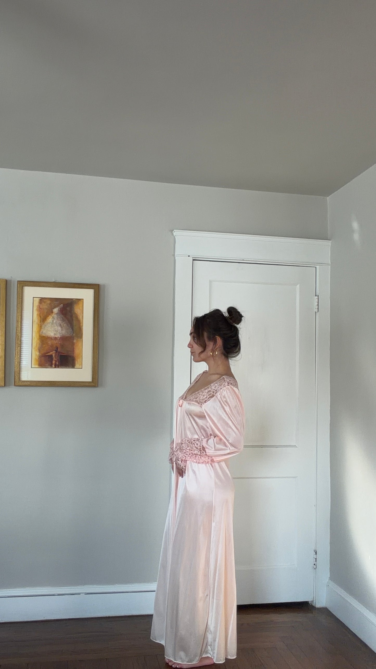 Long Sleeve Pink Lace-Detail Slip