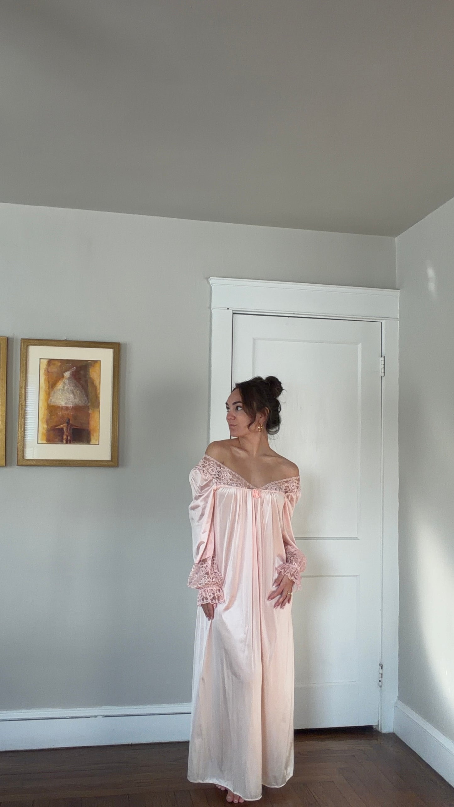 Long Sleeve Pink Lace-Detail Slip