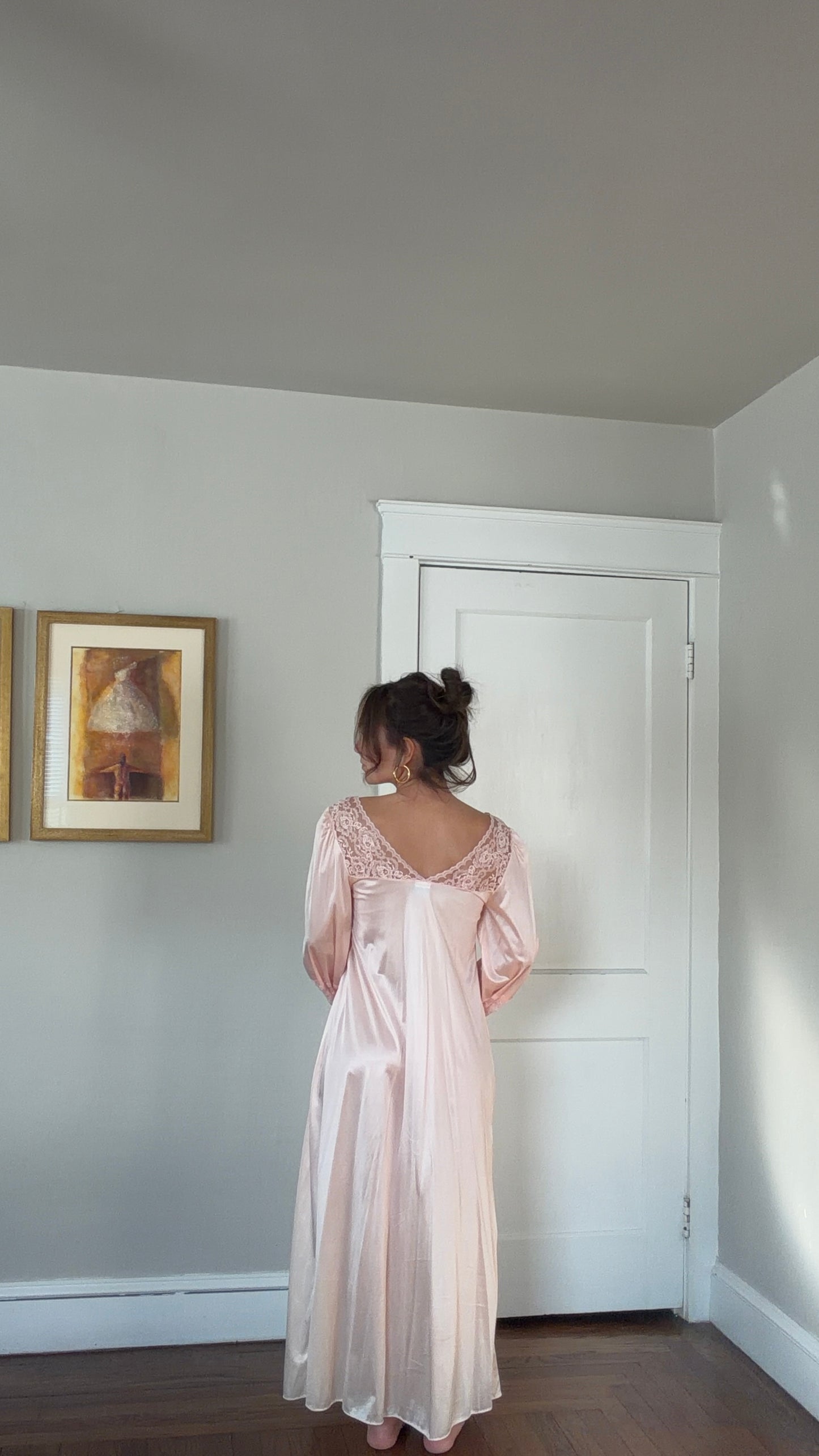 Long Sleeve Pink Lace-Detail Slip