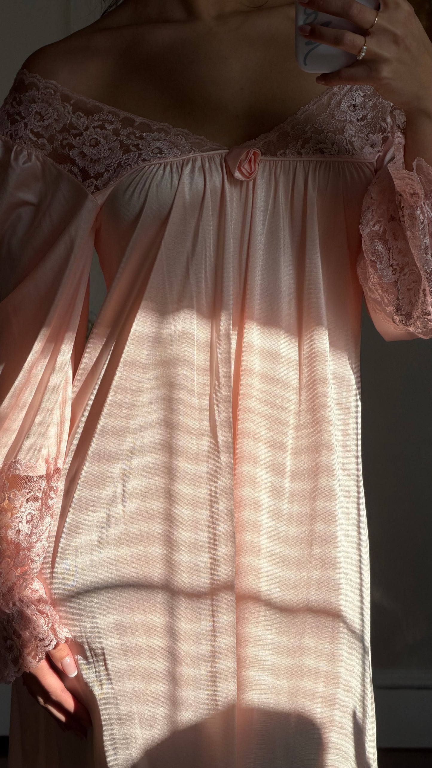 Long Sleeve Pink Lace-Detail Slip