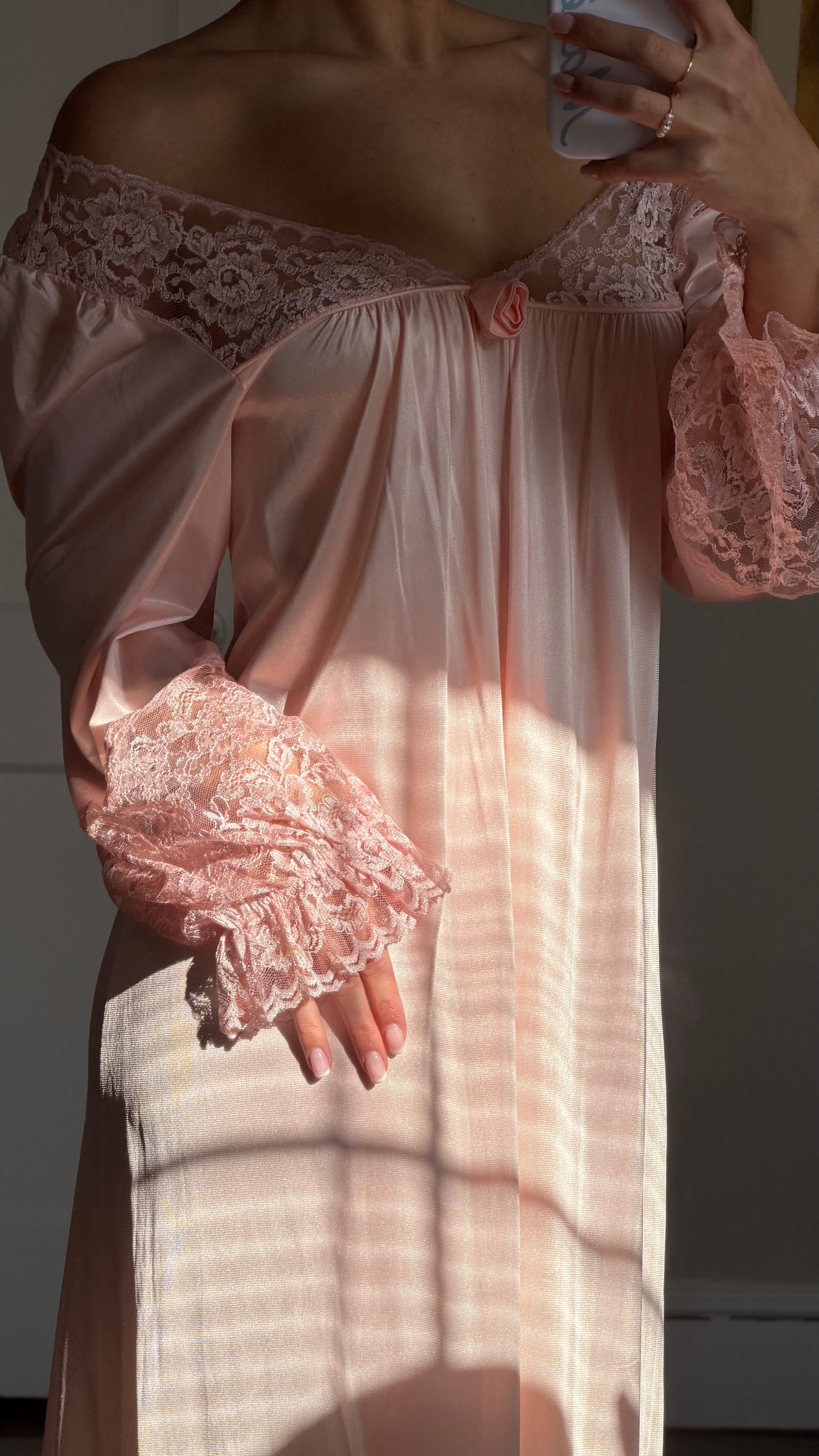 Long Sleeve Pink Lace-Detail Slip