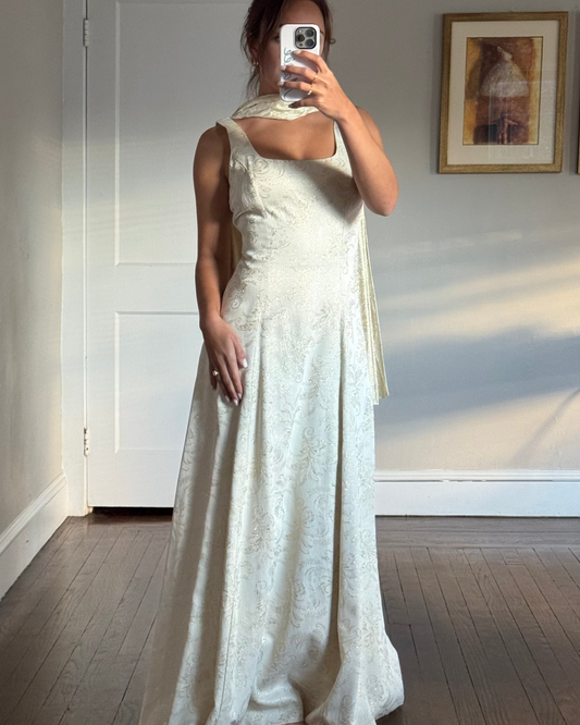 80s Metallic Thread Dress w/ Neck Scarf