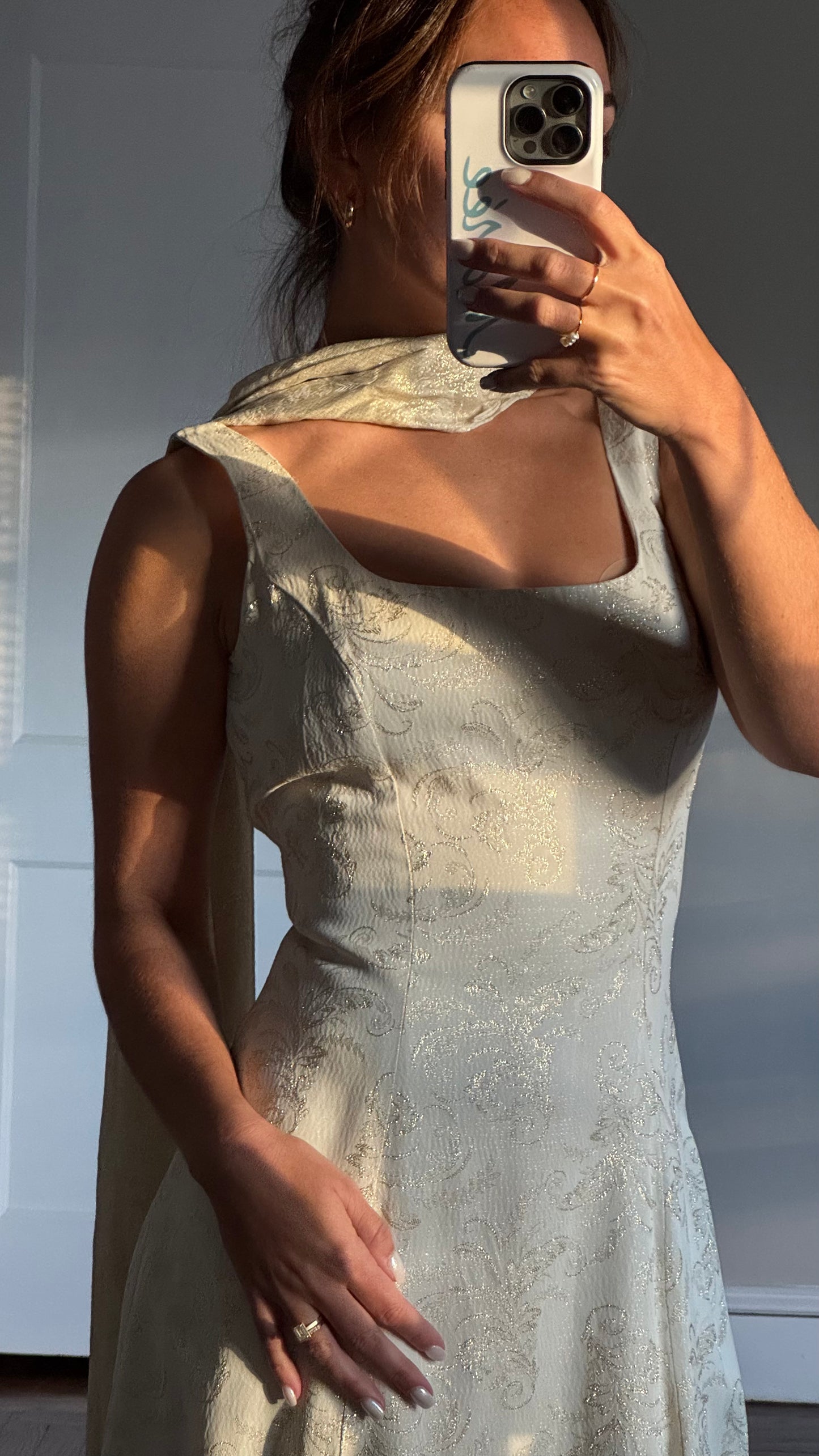 80s Metallic Thread Dress w/ Neck Scarf