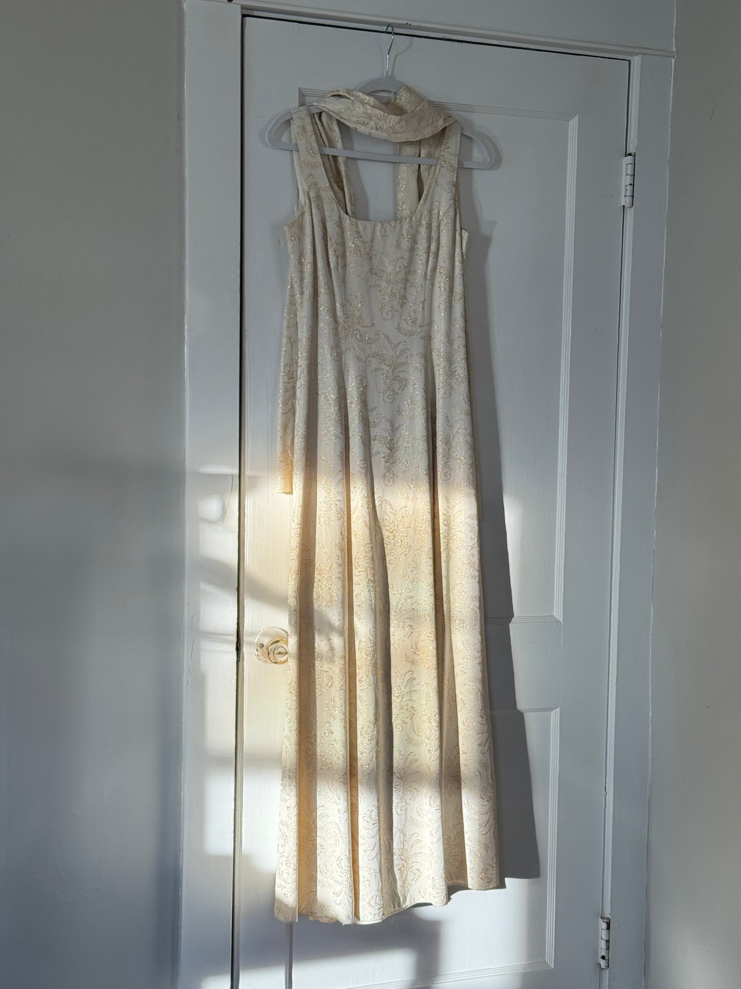 80s Metallic Thread Dress w/ Neck Scarf