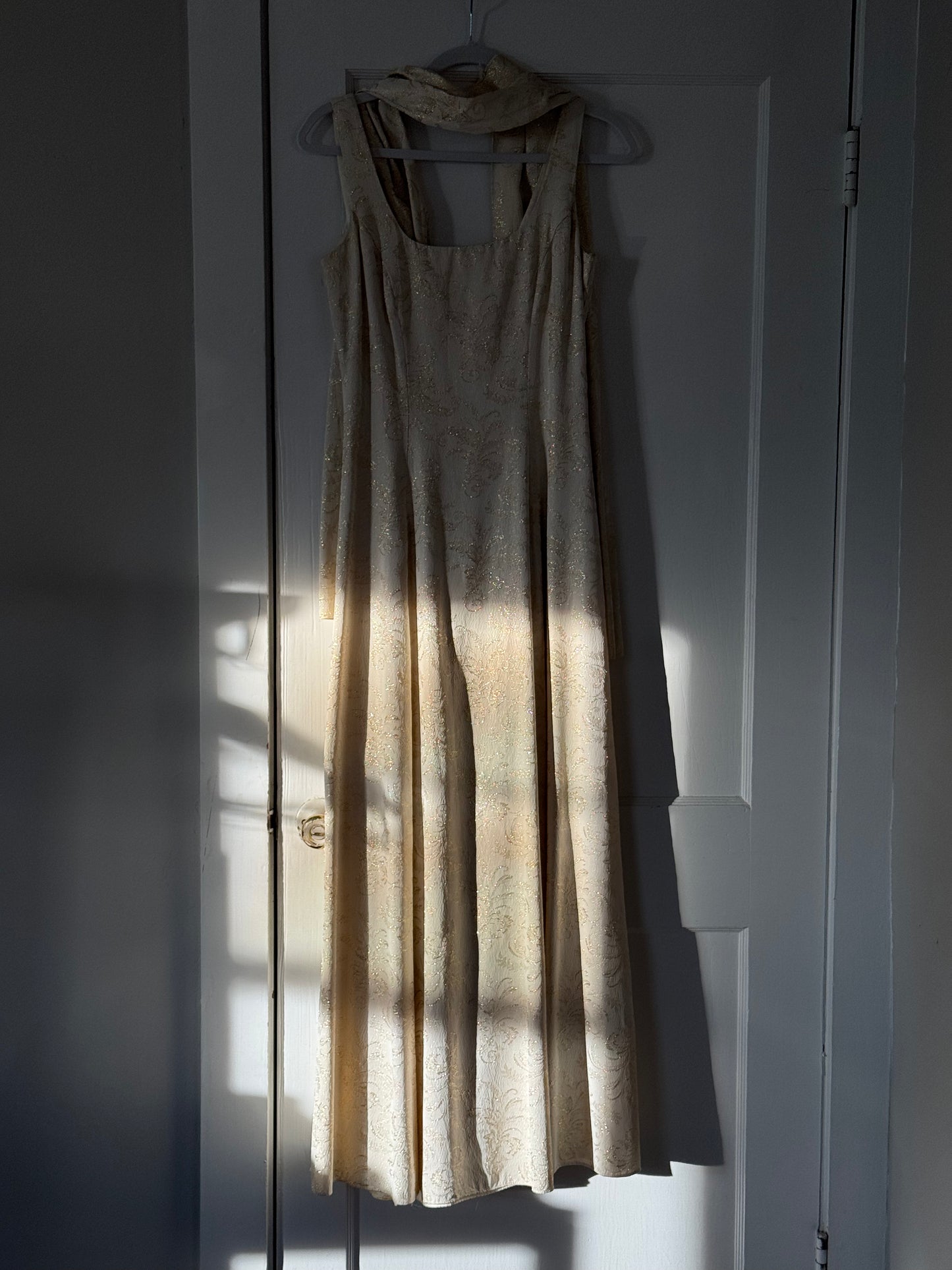 80s Metallic Thread Dress w/ Neck Scarf