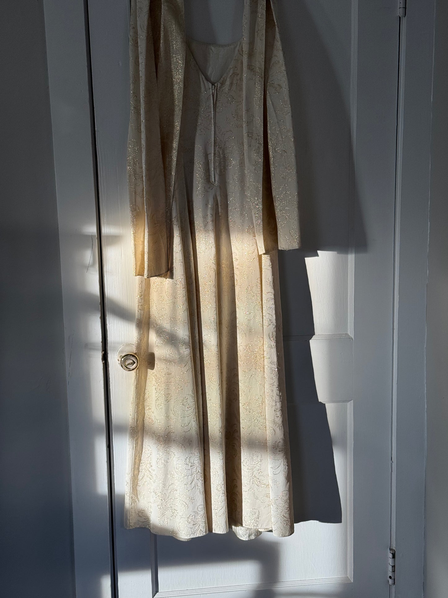 80s Metallic Thread Dress w/ Neck Scarf