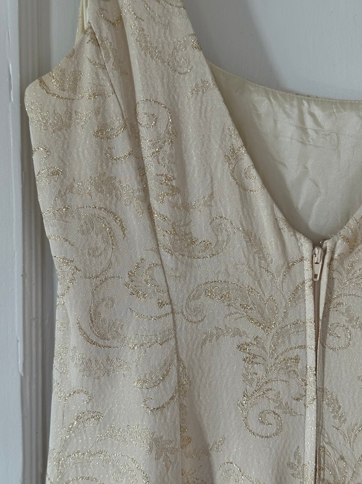 80s Metallic Thread Dress w/ Neck Scarf