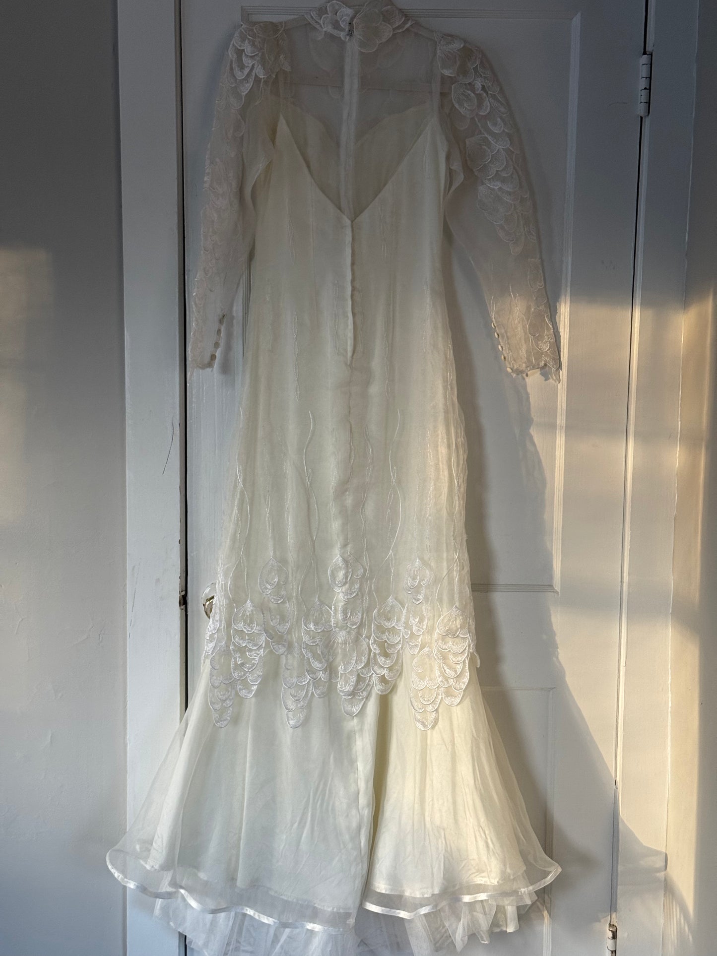 Rare Lace Petal Overlay Wedding Gown