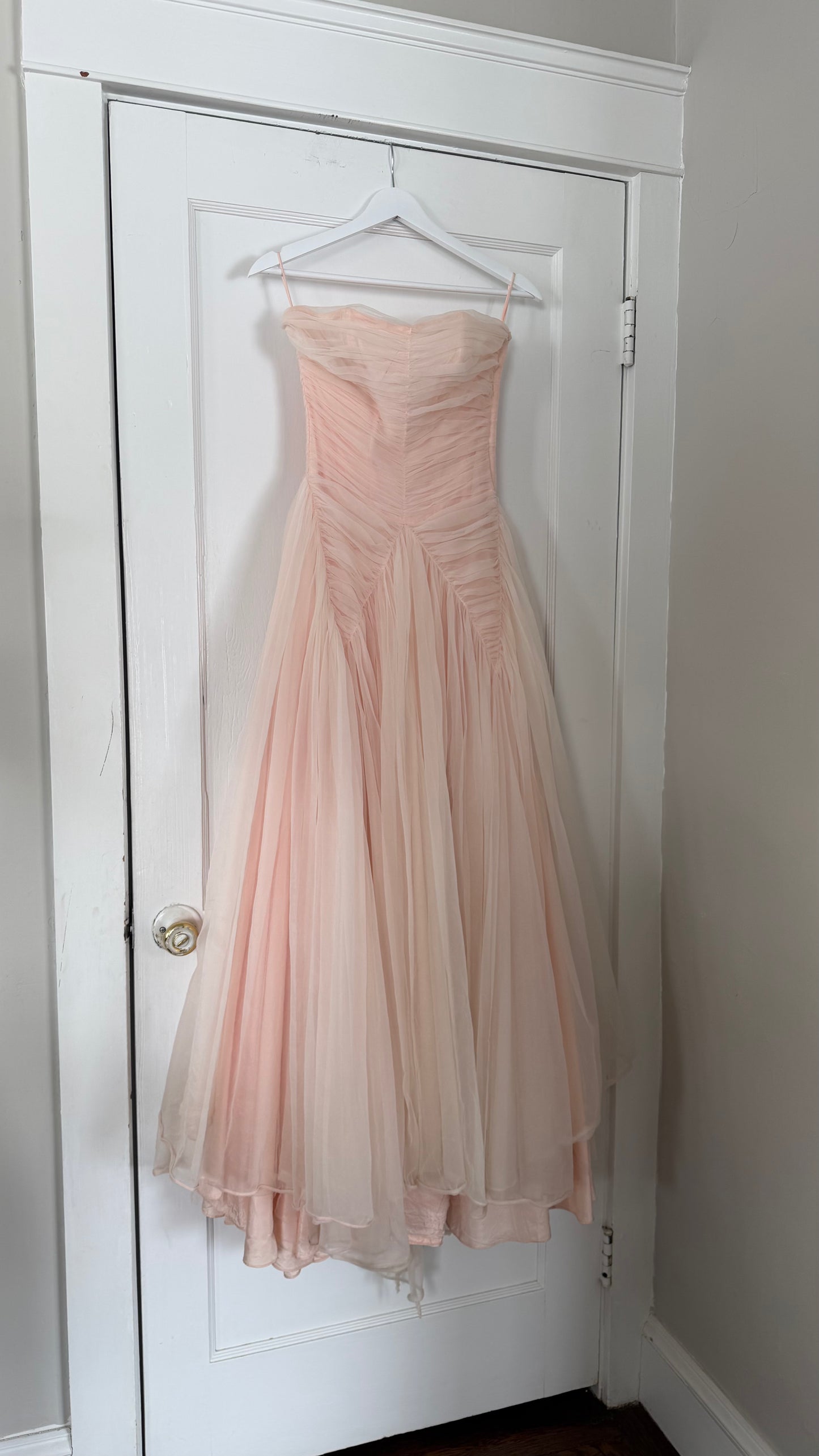 1950s Blush Tulle Gown with Neck Scarf