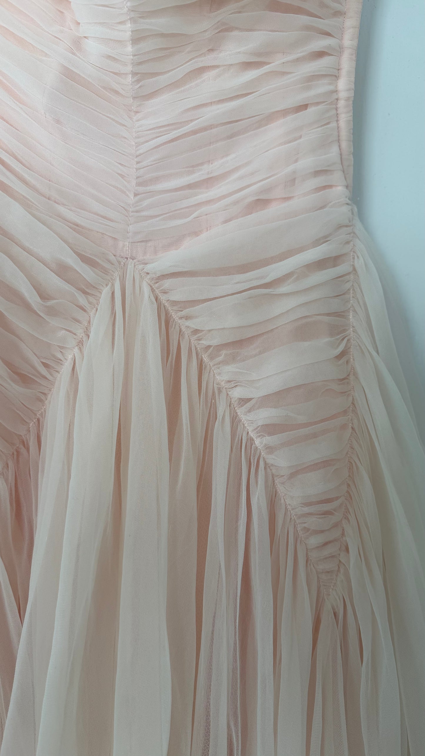 1950s Blush Tulle Gown with Neck Scarf