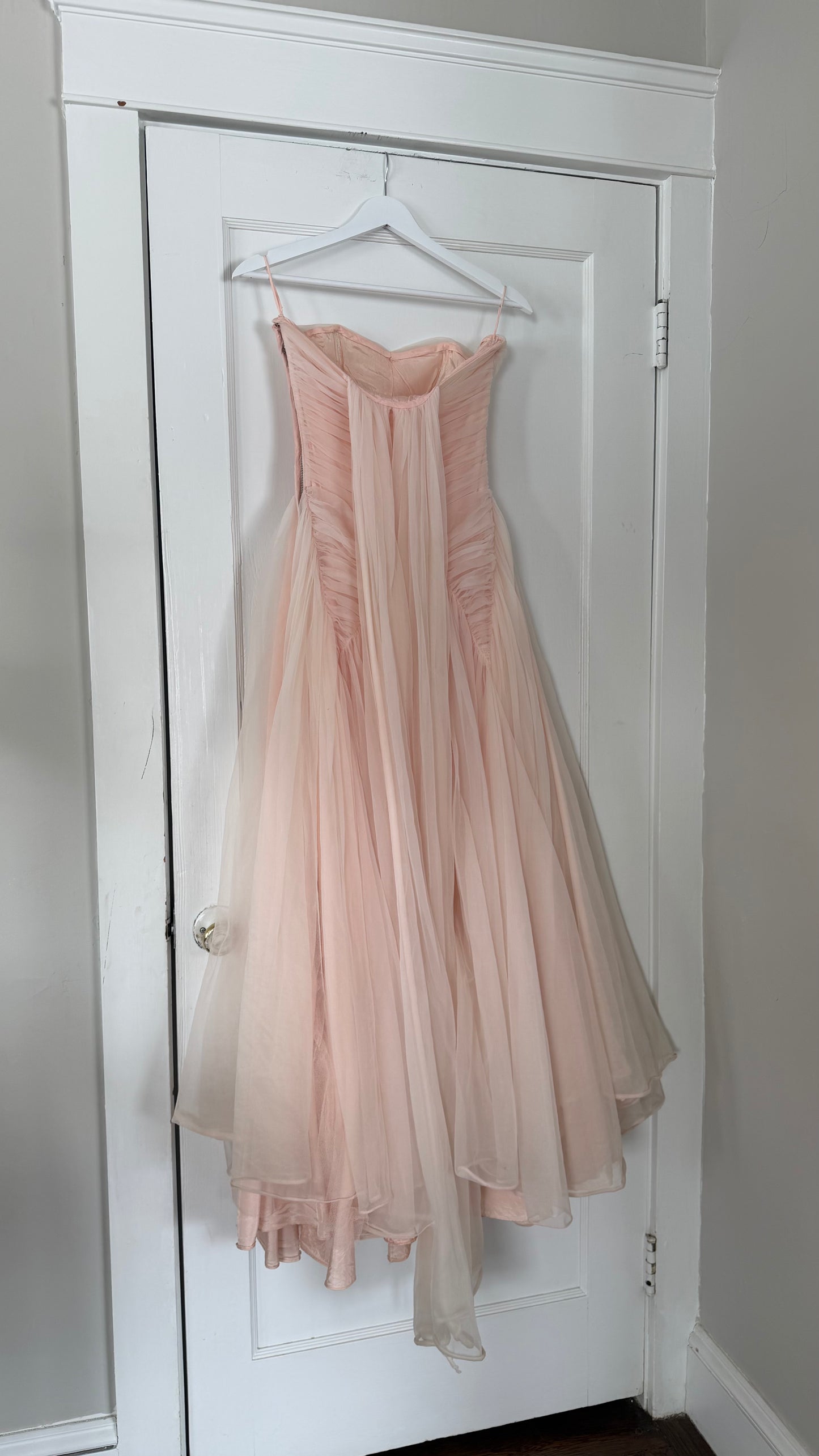 1950s Blush Tulle Gown with Neck Scarf