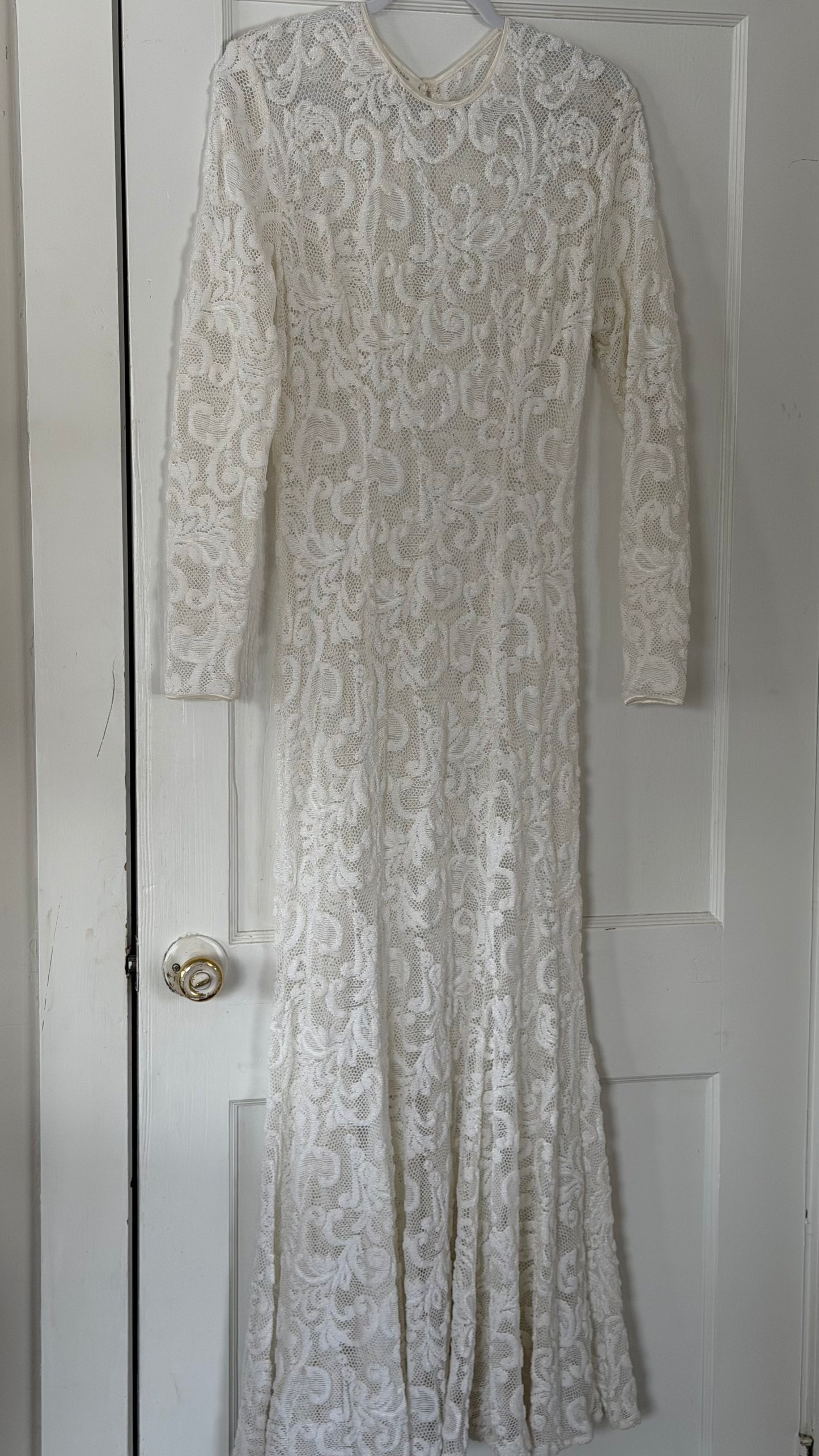Vintage Ivory Stretch Lace Overlay Gown