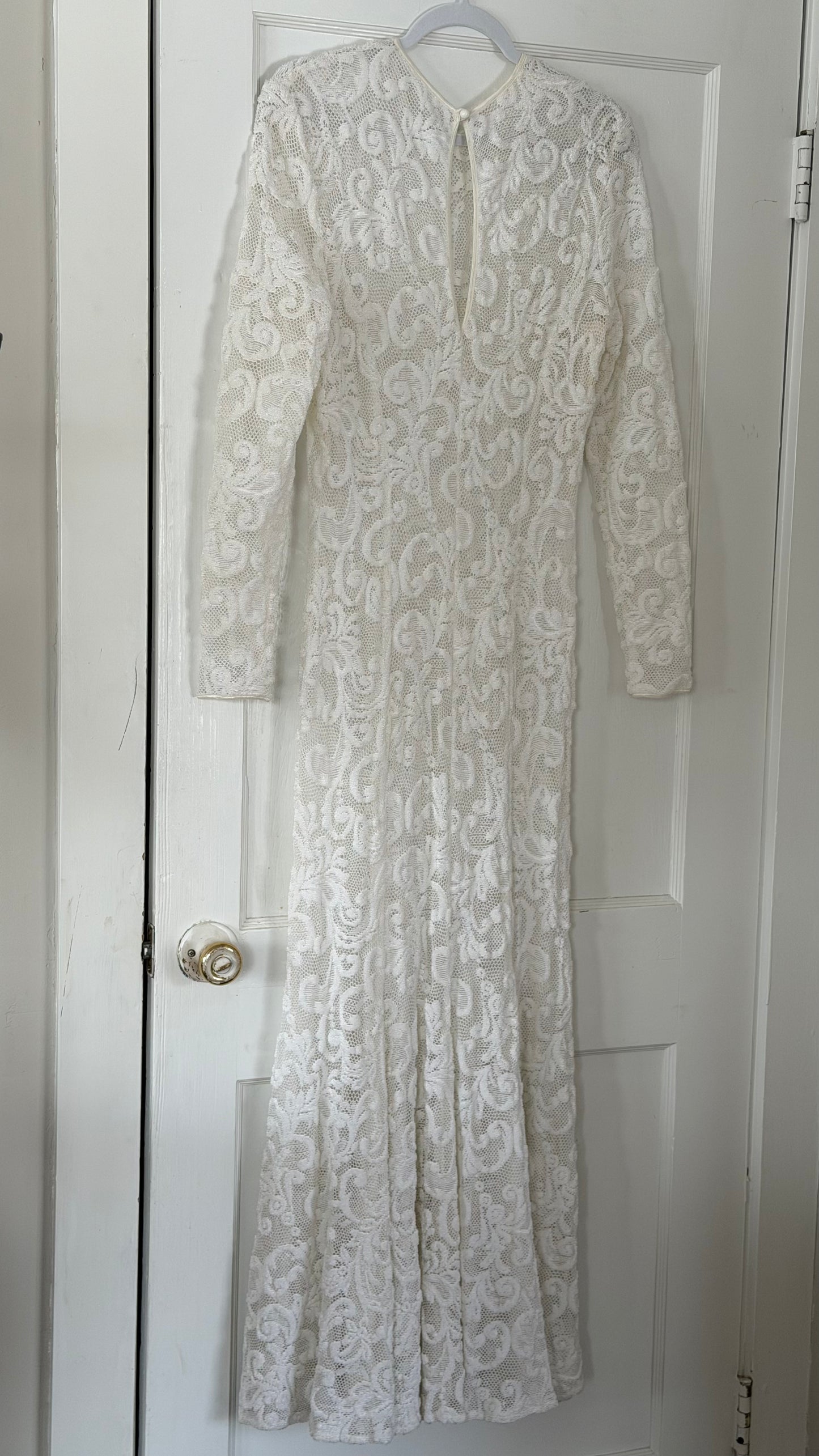 Vintage Ivory Stretch Lace Overlay Gown