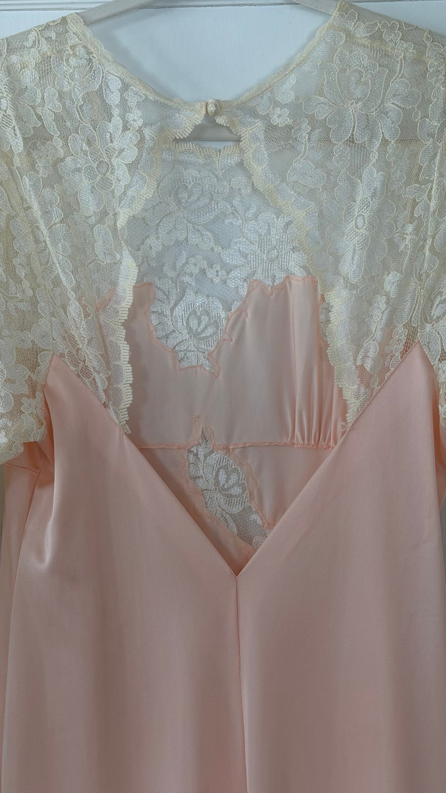Long Sleeve Lace-Detail Open-Back Blush Bridal Slip