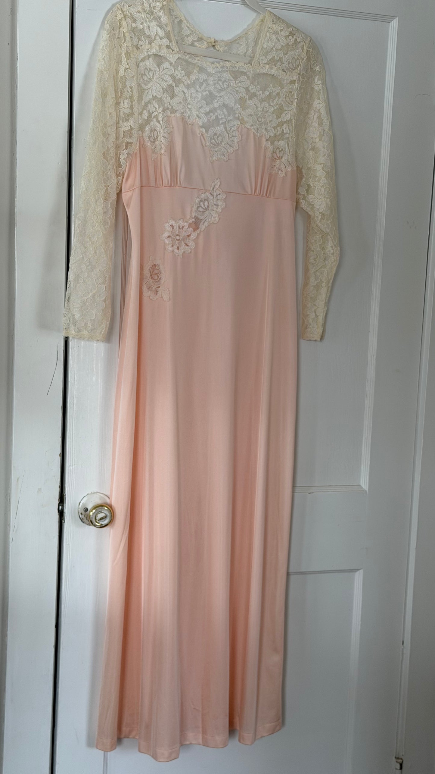 Long Sleeve Lace-Detail Open-Back Blush Bridal Slip