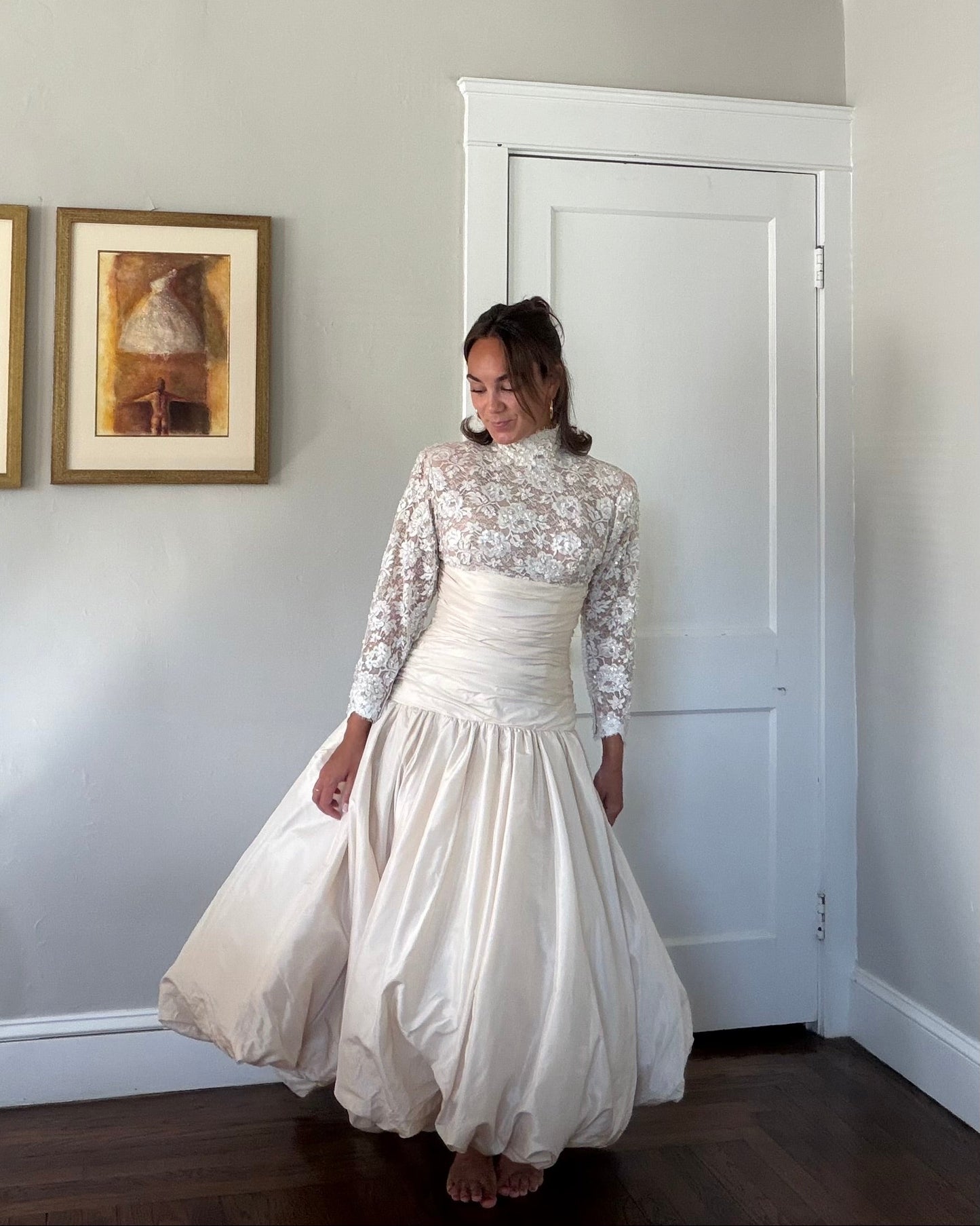 Rare Silk Skirt Drop Waist Bubble Hem Wedding Gown